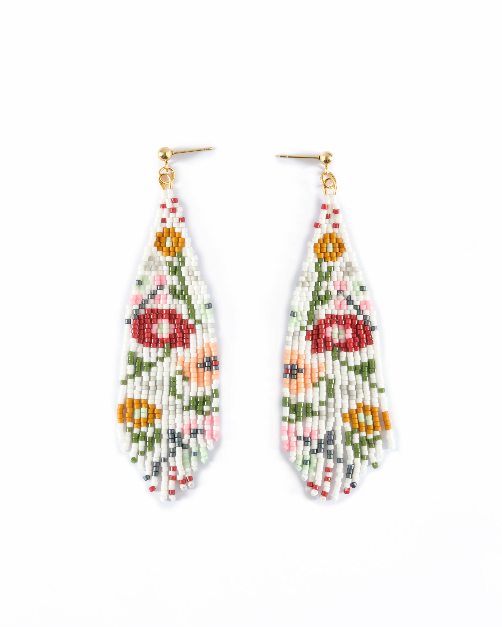 Mayana Designs Co - Beaded Handwoven Wildflower Fringe Earrings (White)