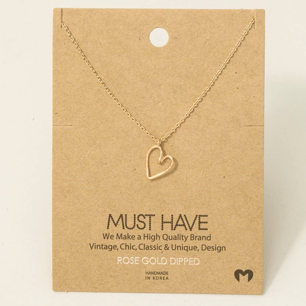 Fame Accessories - Gold Dipped Wire Heart Pendant Necklace