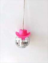 Pink Disco Ball Cowboy Hat Car Hanging Christmas Ornaments