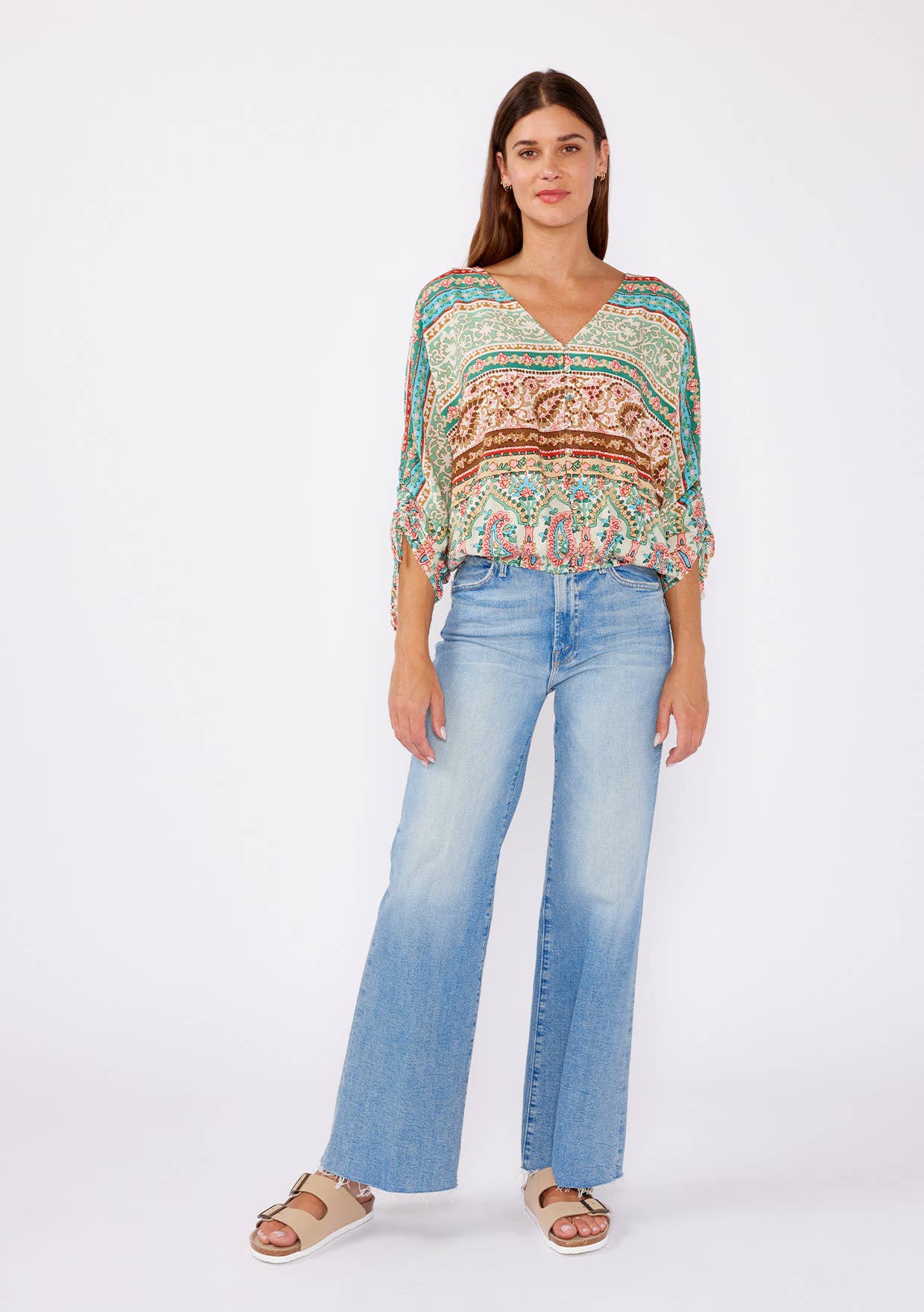 Lovestitch - Striped Paisley V-Neck Blouse