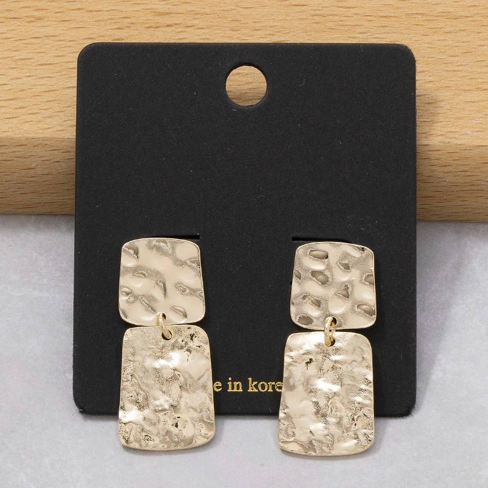 Fame Accessories - Flat Hammered Squares Stud Dangle Earrings