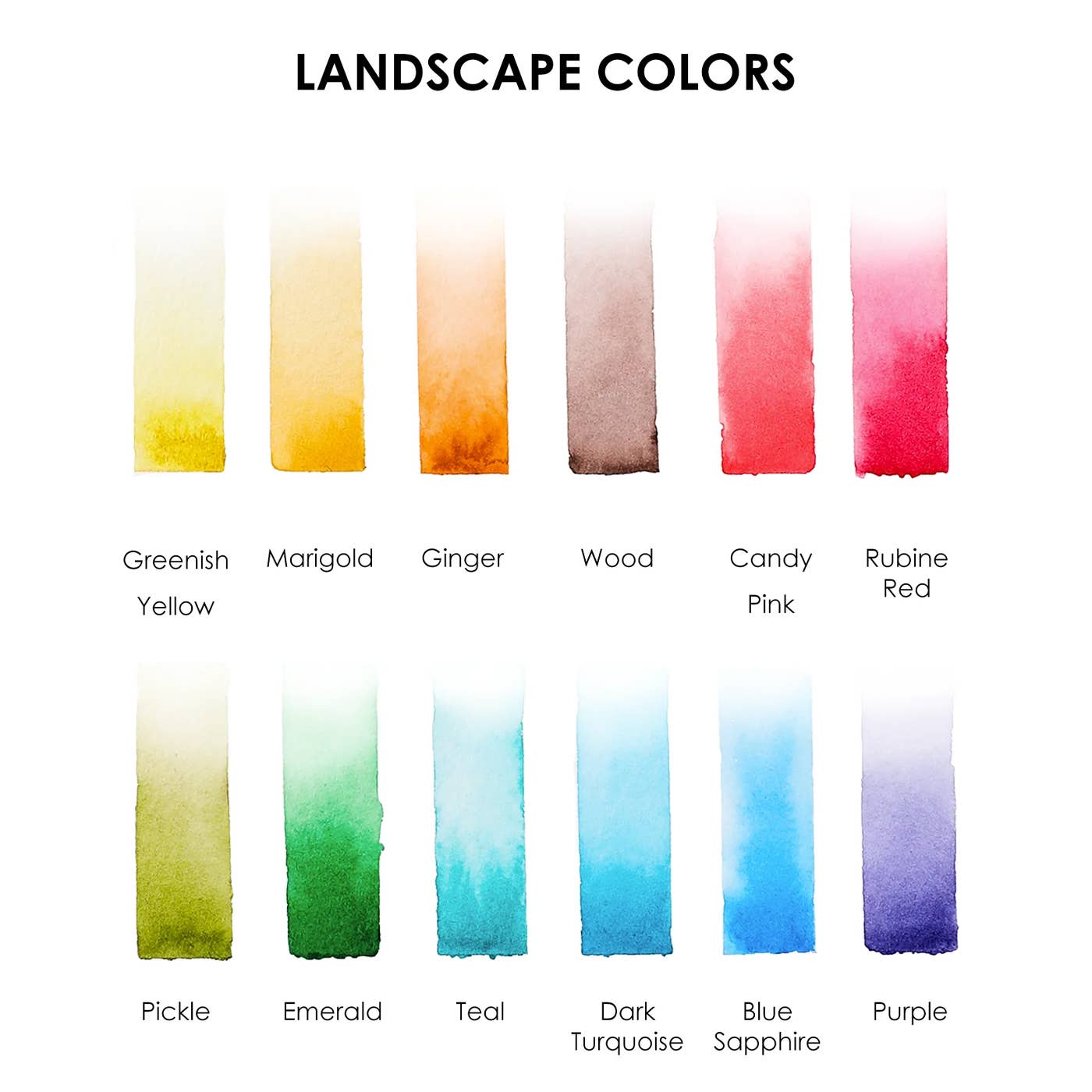 Grabie - Watercolor Pocket Set Of 12 With Brush - Landscape Colors