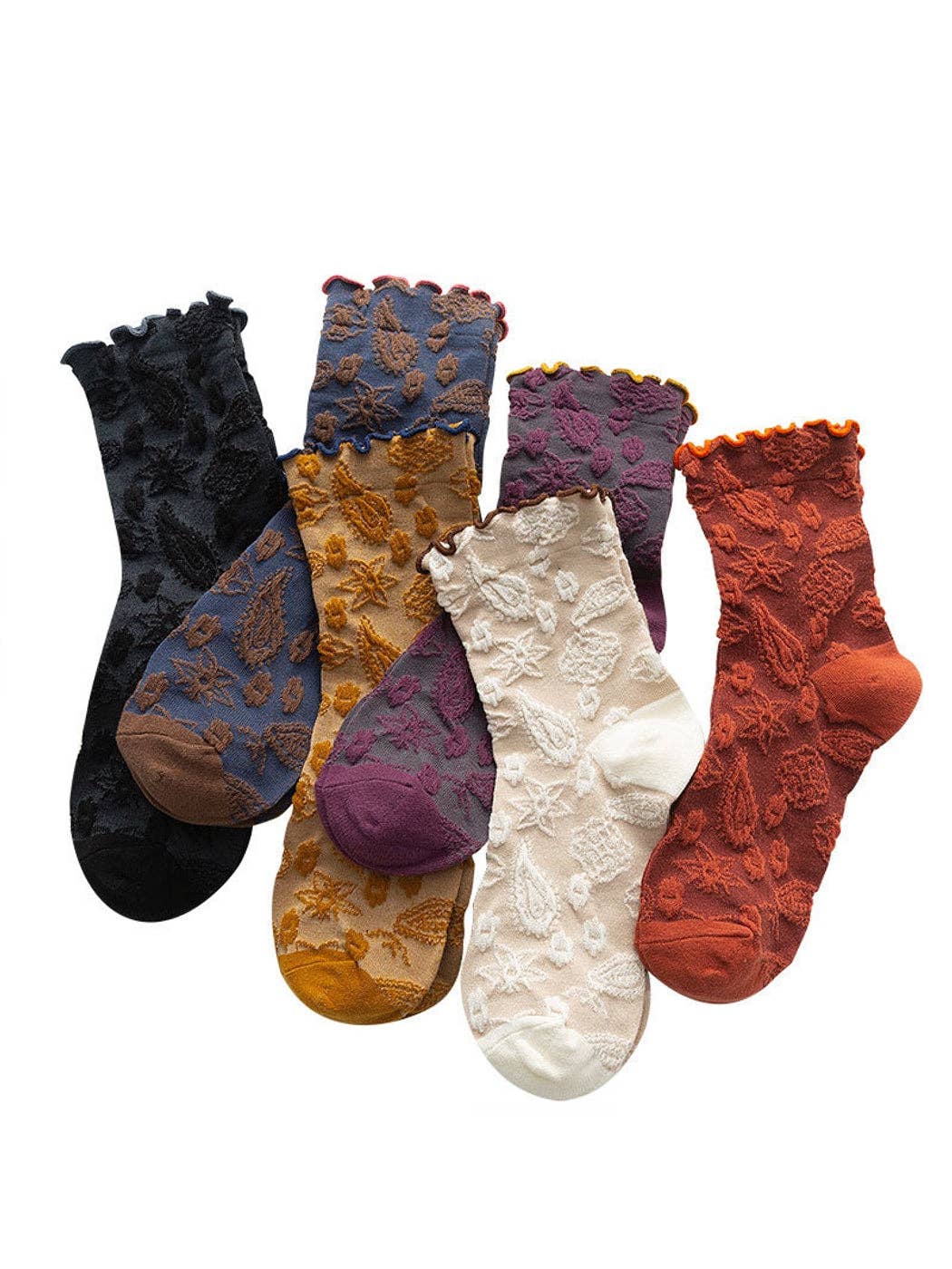 Funkyrel® Atzbranding Limited - Rufia - Scalloped Trim Floral Pattern Crew Socks