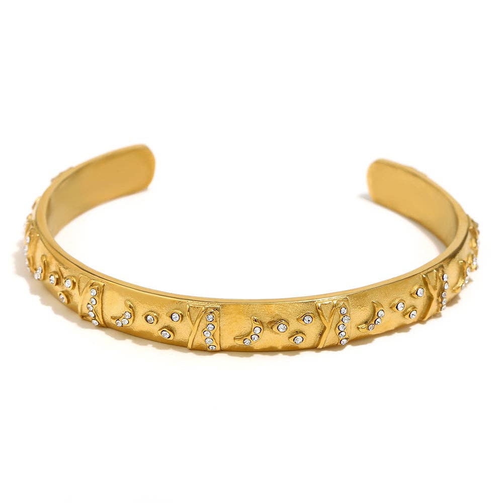Surprise Tarot Style 18K Gold Plated S.Steel Cuff Bangle