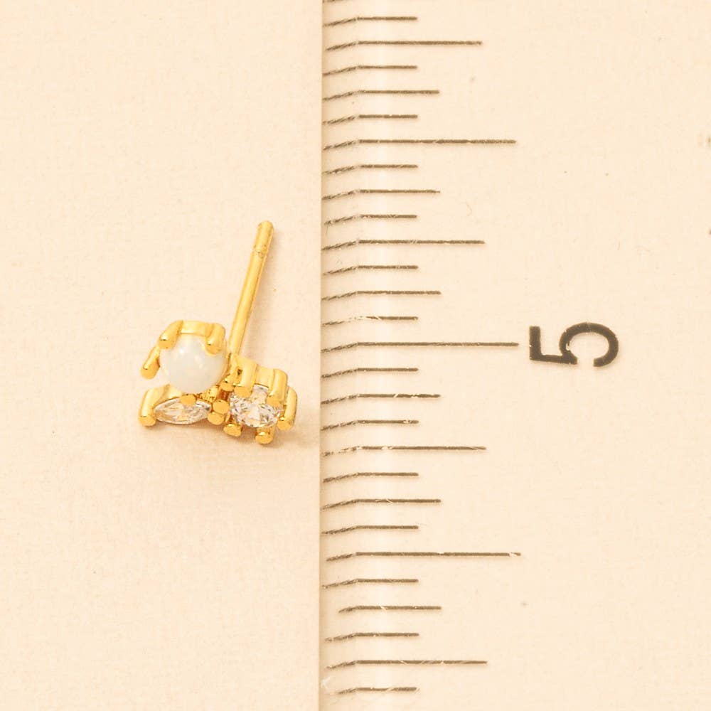 Fame Accessories - Mini Triple Rhinestone Stud Earring