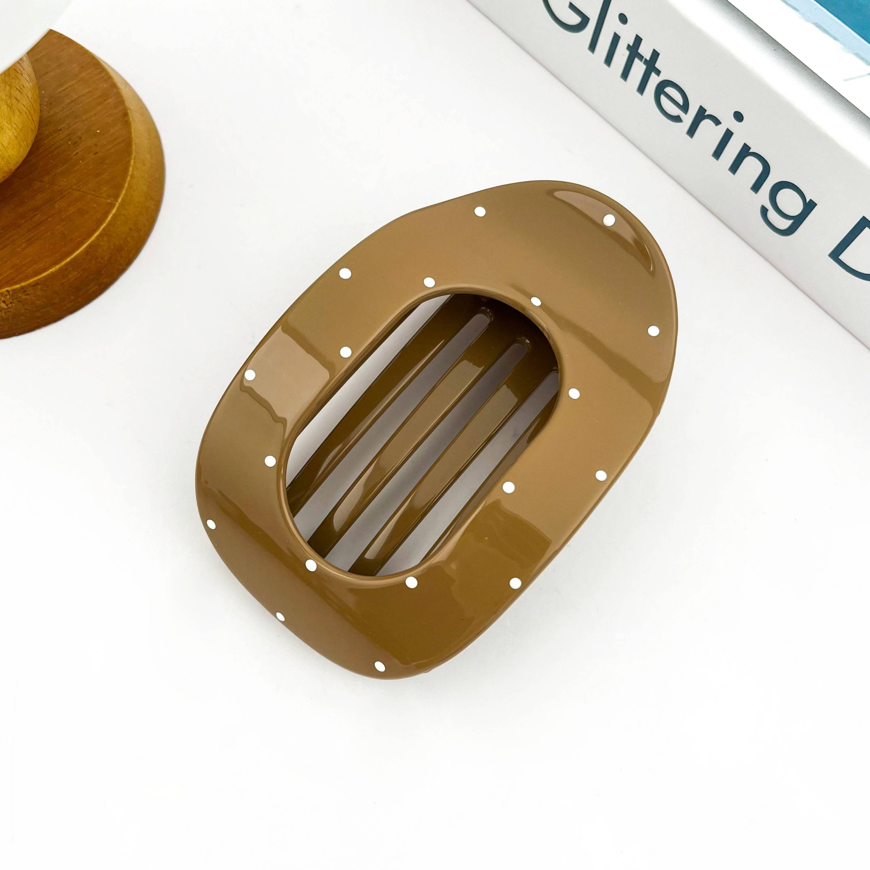 SoapElenGlen - Simple Polka Dot Hair Barrette, Flat Oval Hair Clip
