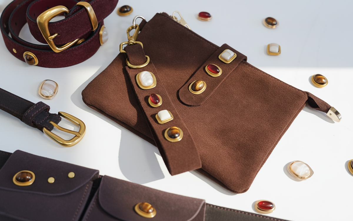 Most Wanted USA - Gemstone Suede Wristlet Pouch & Keychain Set of 2