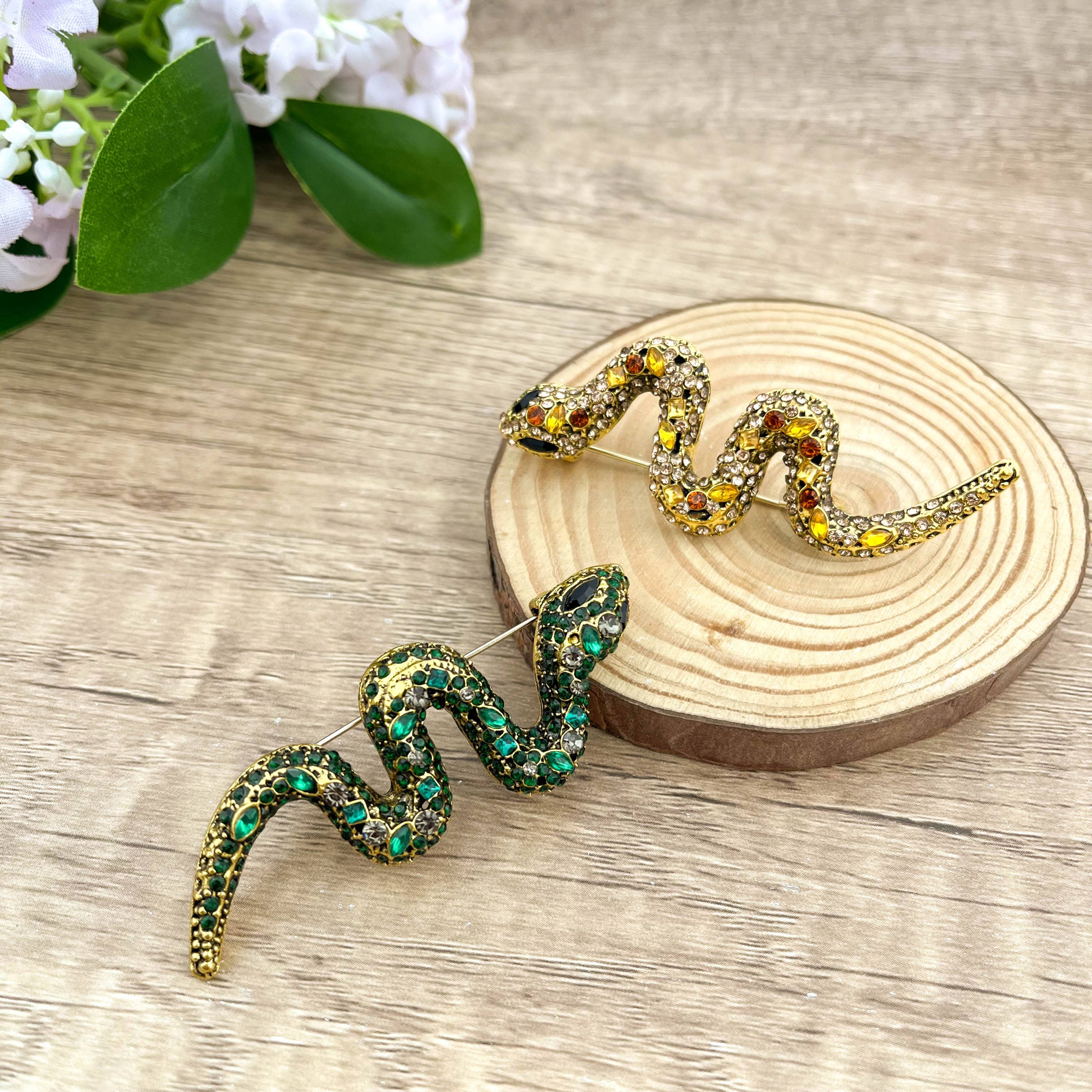 SoapElenGlen - Rhinestone Python Brooch, Glamorous Snake Pin Accessory