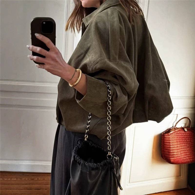 Sheer Trend - Pure Suede Notch Collar Jacket