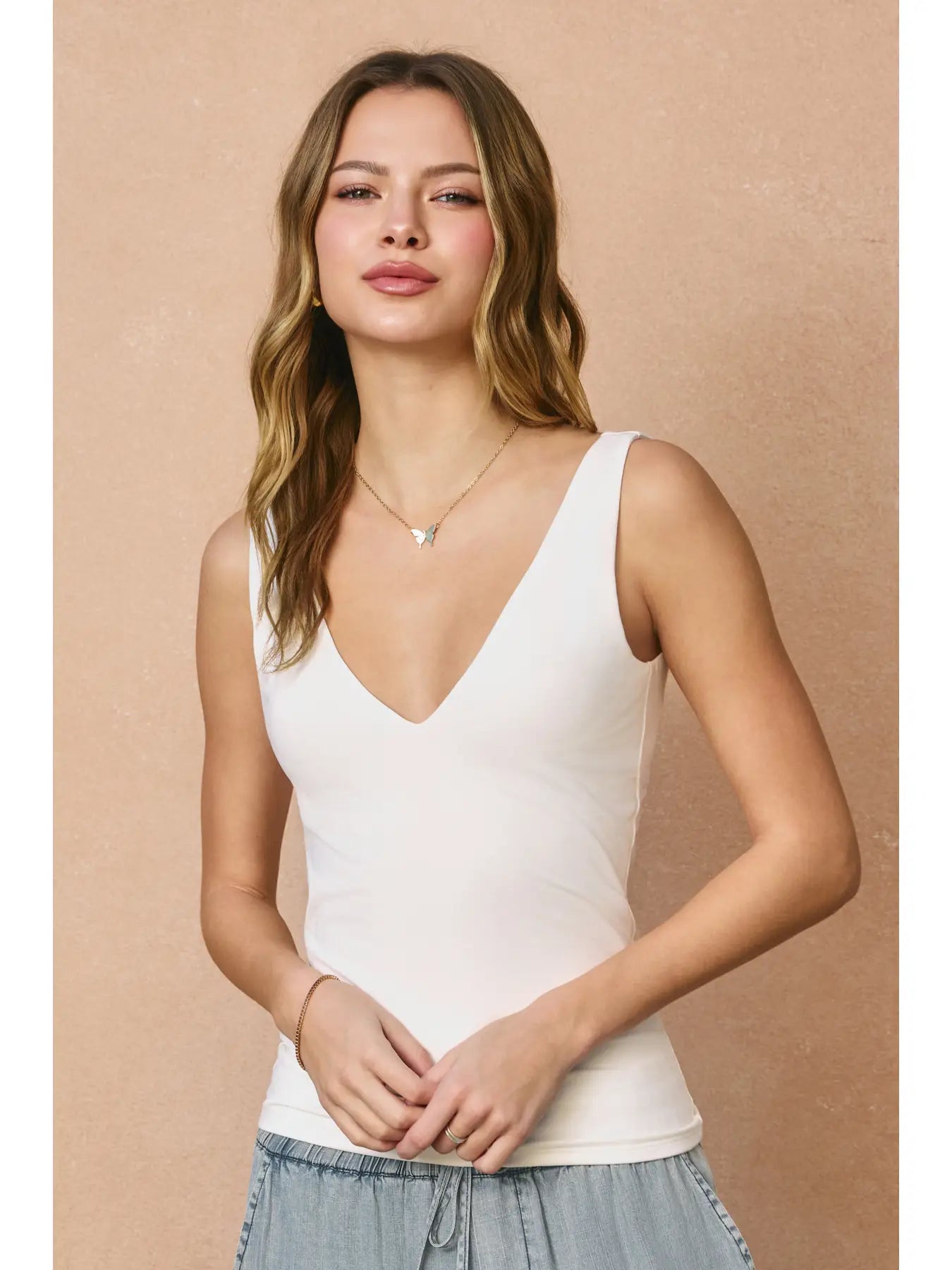 V Neck Double Faced Top