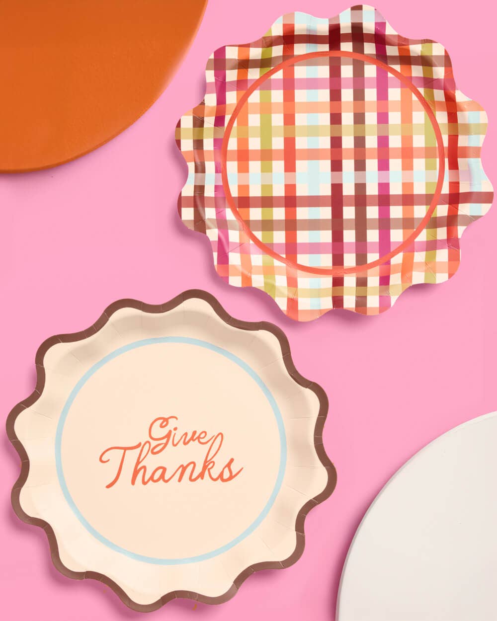 xo, Fetti - Thanksgiving Paper Plates - 12 pcs | 2 designs, gingham, 9"