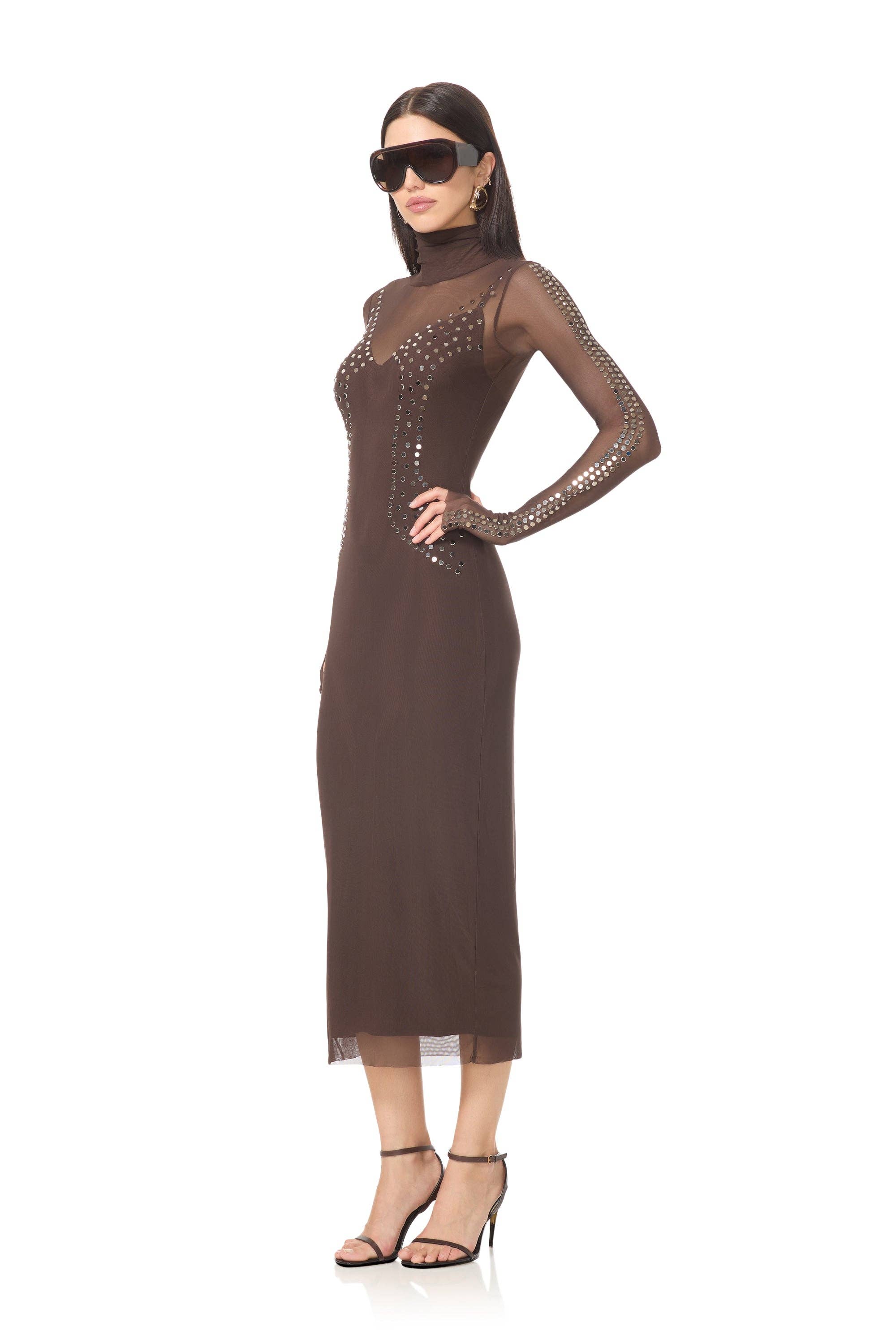 AFRM - Shailene Studded Mesh Dress - Espresso