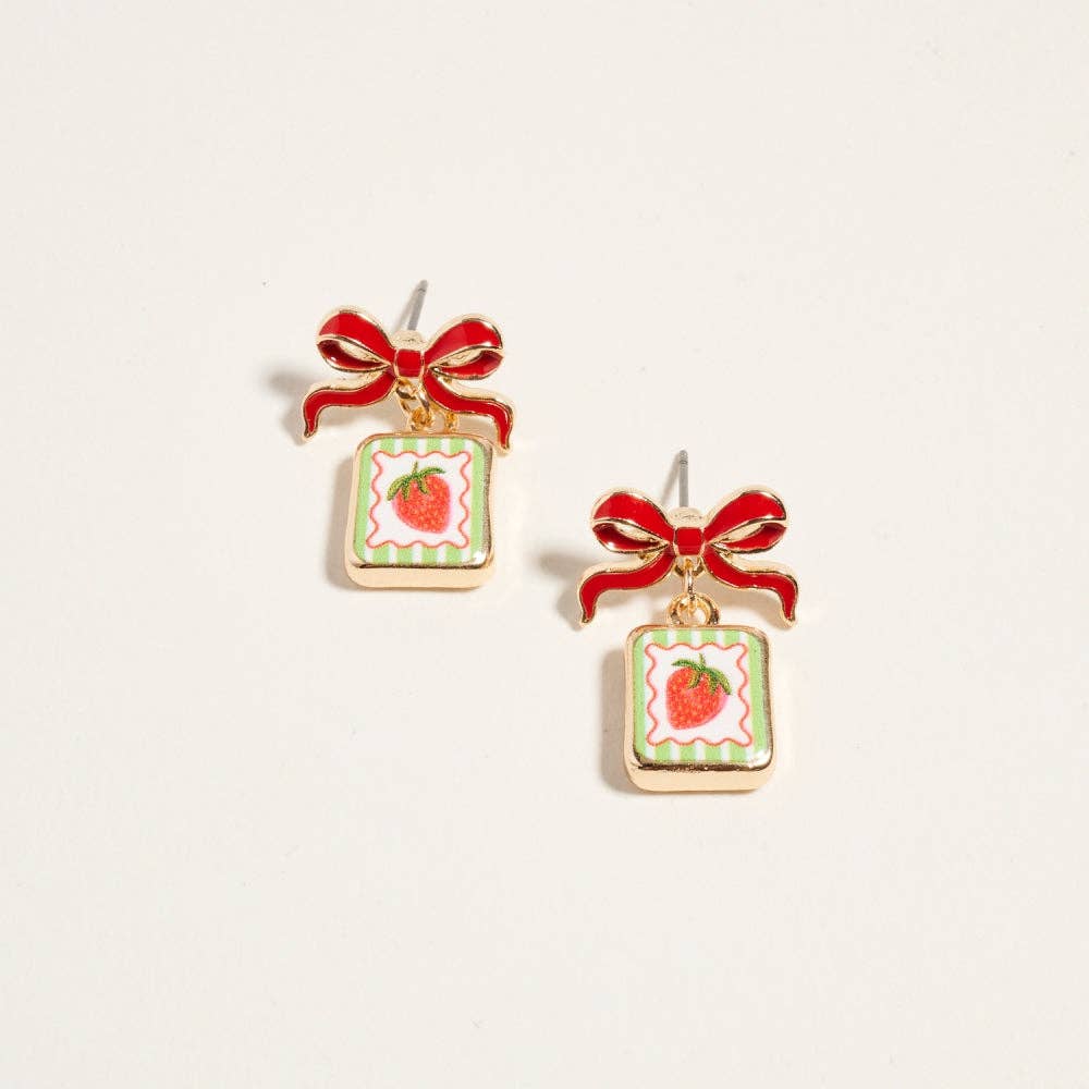 Designature New York - Vintage Fruit Plant Print Tile Enamel Bow Earrings