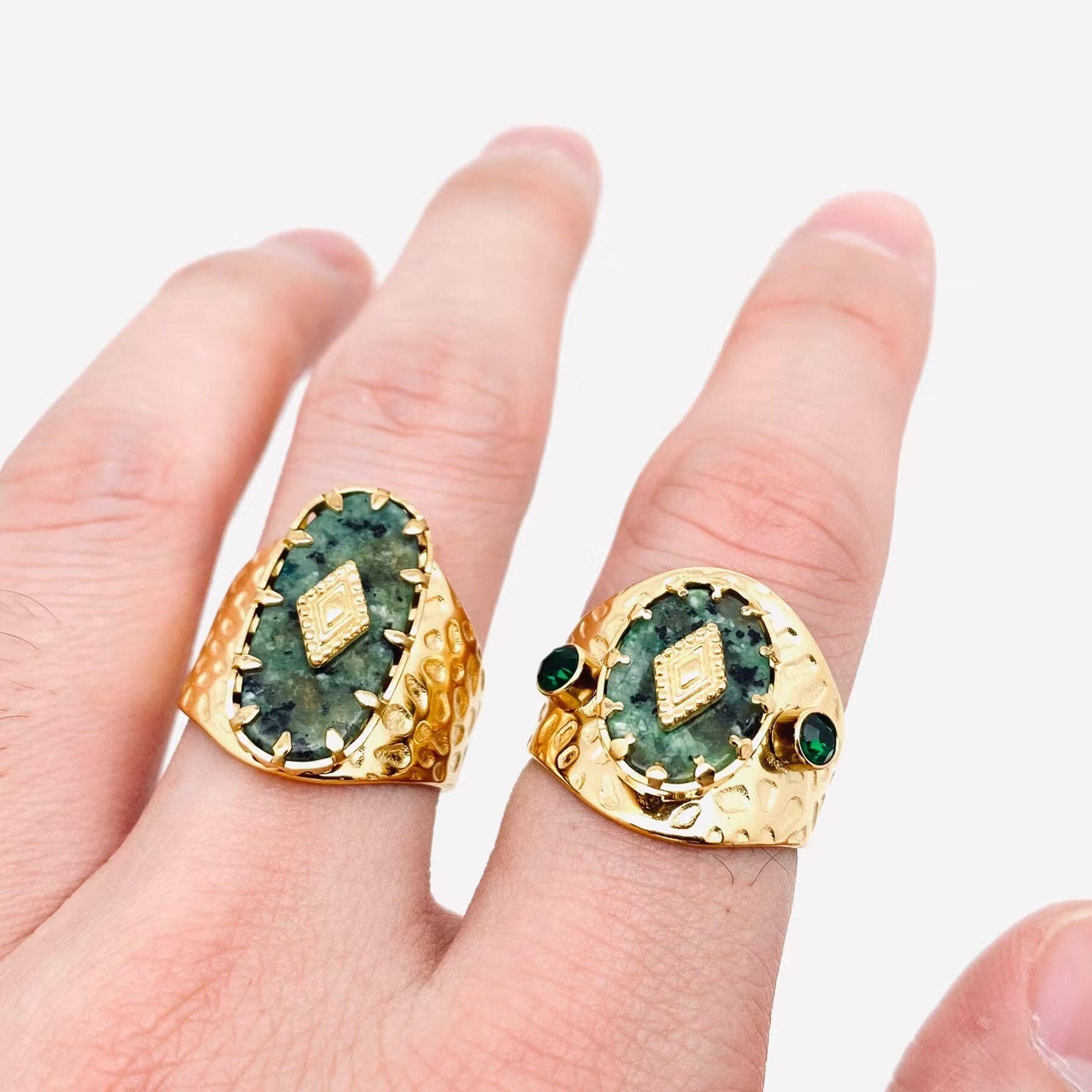 Mio Queena - 18K Gold Plated African Turquoise Steel Ring - FGS/CS