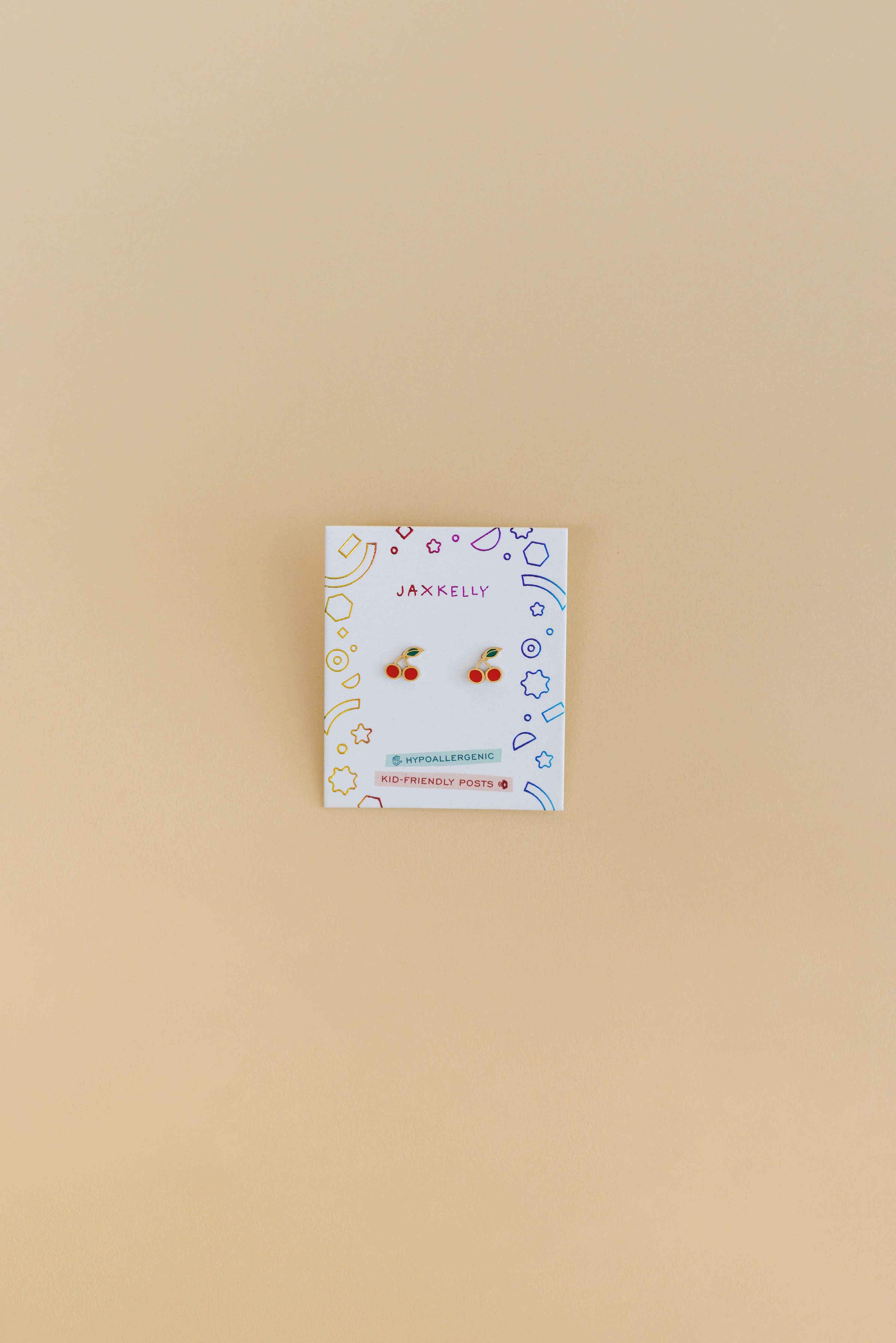 JaxKelly - Cherry Enamel Flat Back Kids Earrings