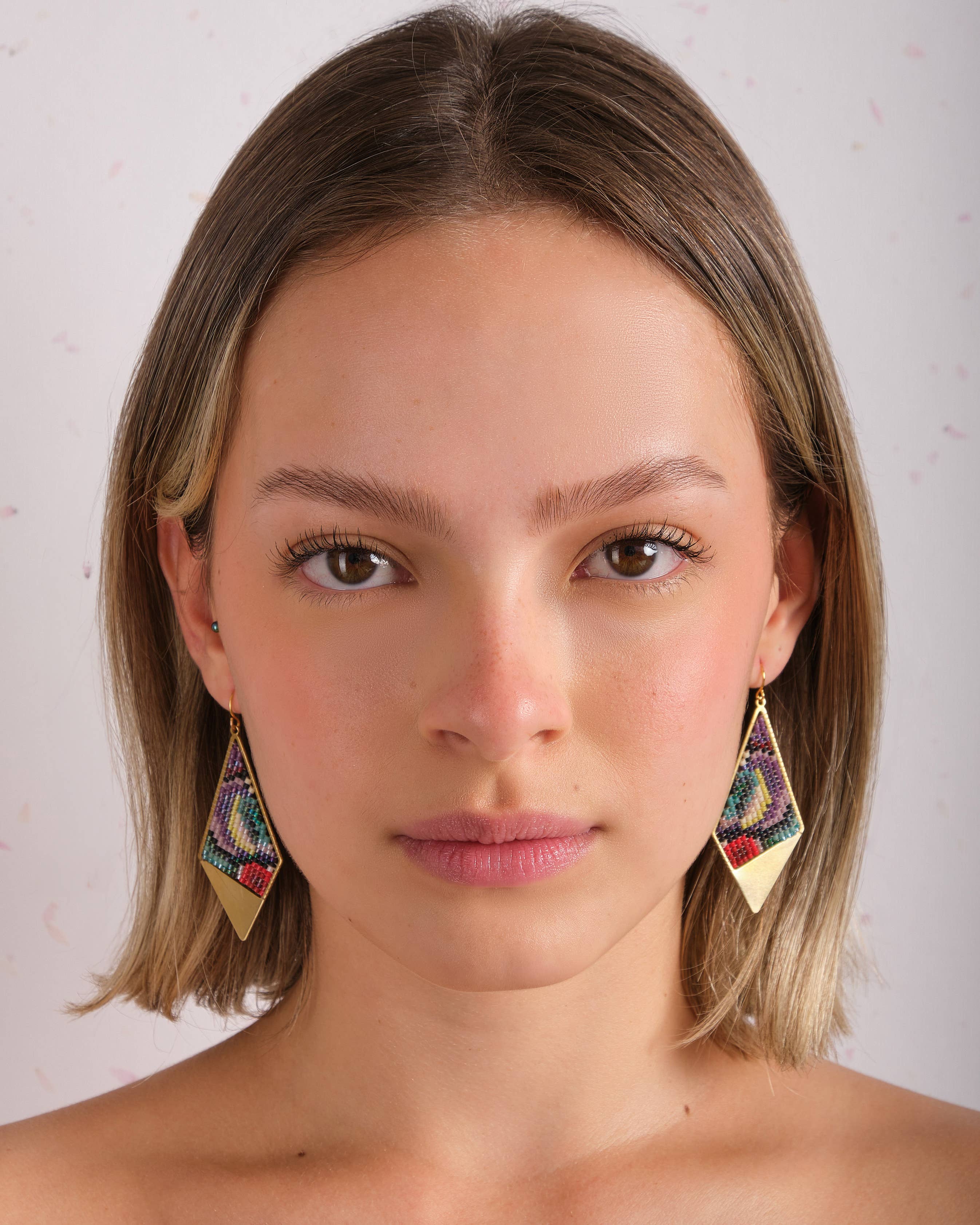 Mayana Designs Co - Beaded Handwoven Kaleidoscope Kite Earrings (Pink/Orange)