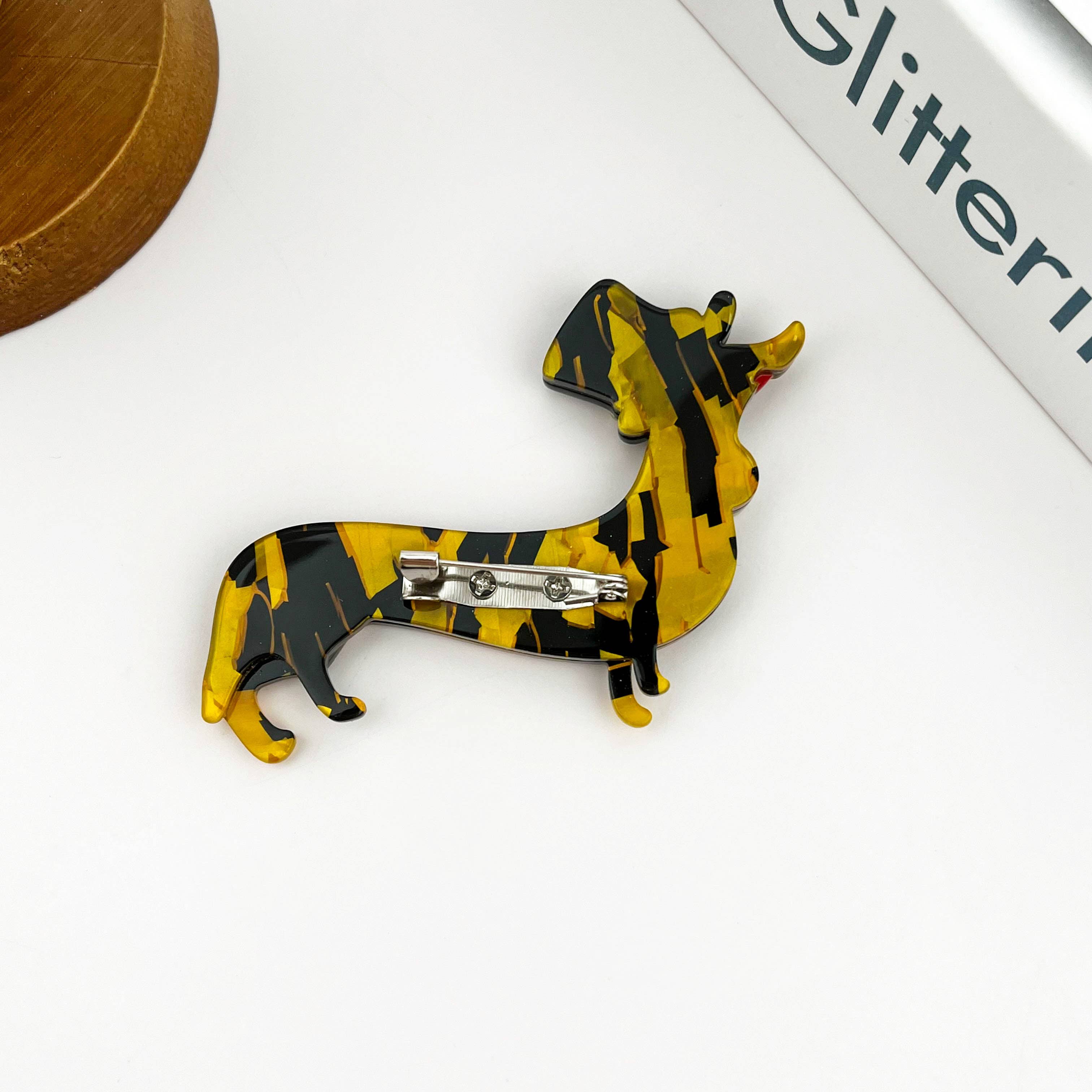 SoapElenGlen - Cute Acetate Dachshund Brooch, Animal Pin Accessory
