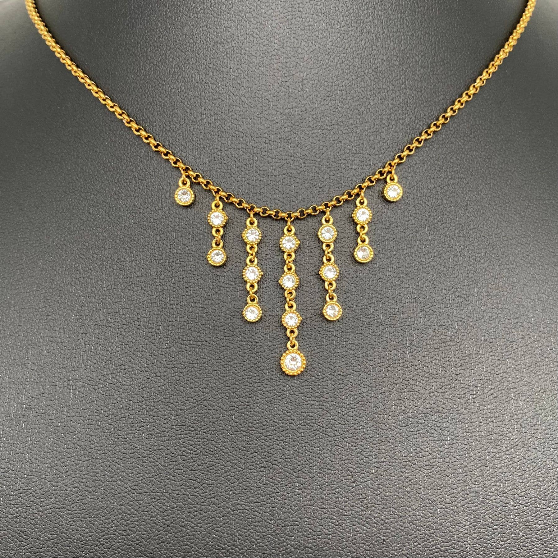 Mio Queena - Zircon Inlaid Tassel 18K Gold Plated S.Steel Necklace - FGS