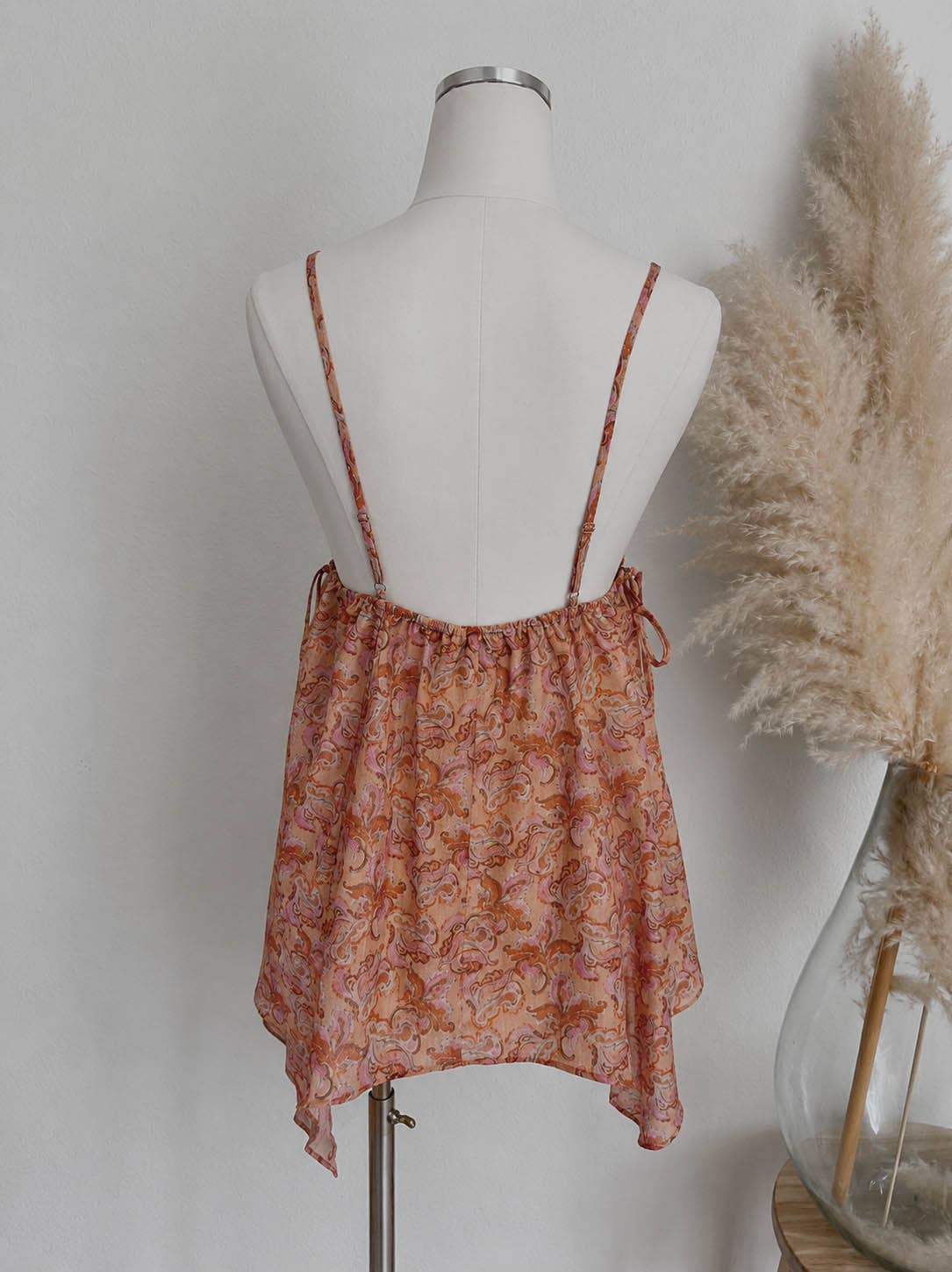 ACOA COLLECTION - HANDKERCHIEF HEM BABYDOLL CAMI WITH BEADS