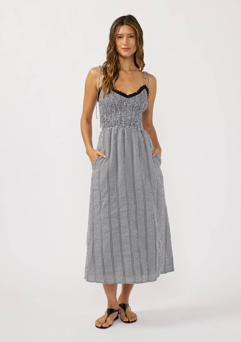 Lovestitch - Smocked Gingham Midi Dress
