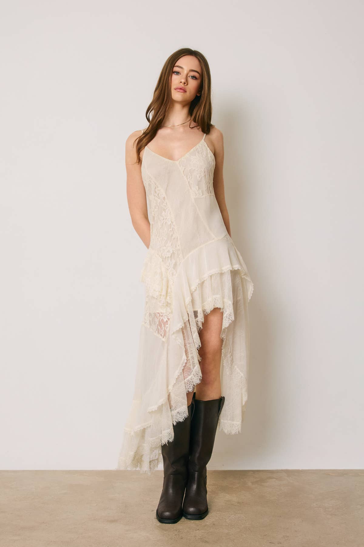 Dress Forum - Lace Asymmetrical Tiered Midi Dress