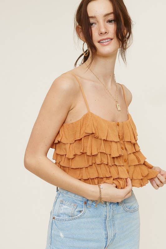 Mimosa - Tiered Ruffle Crop Tank Cami Top
