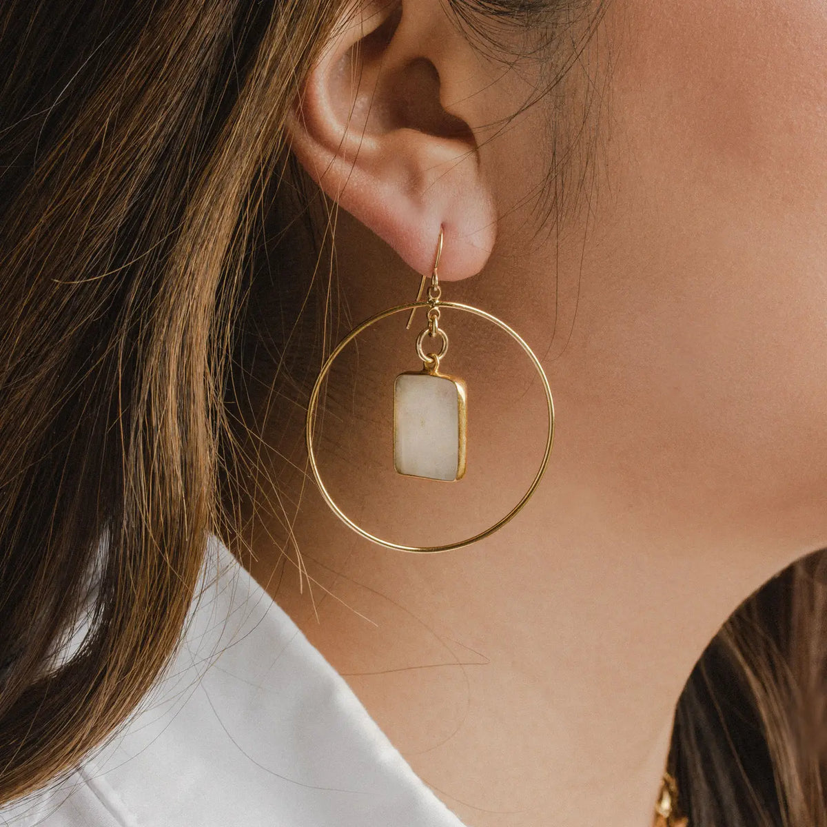 Luna Norte - Stoney Hoop Earrings- Labradorite