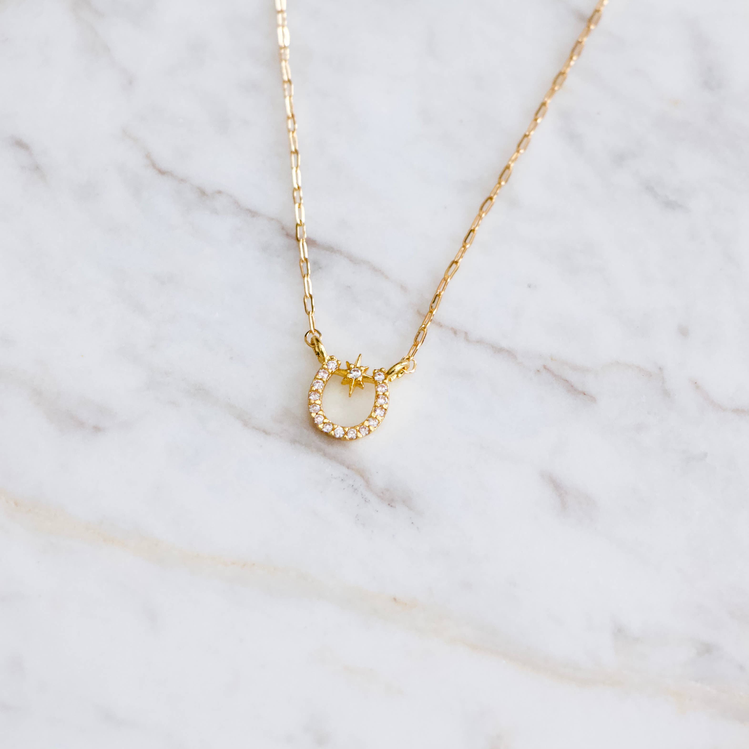 Mesa Blue - Zircon Lucky Horseshoe Necklace - Gold Filled