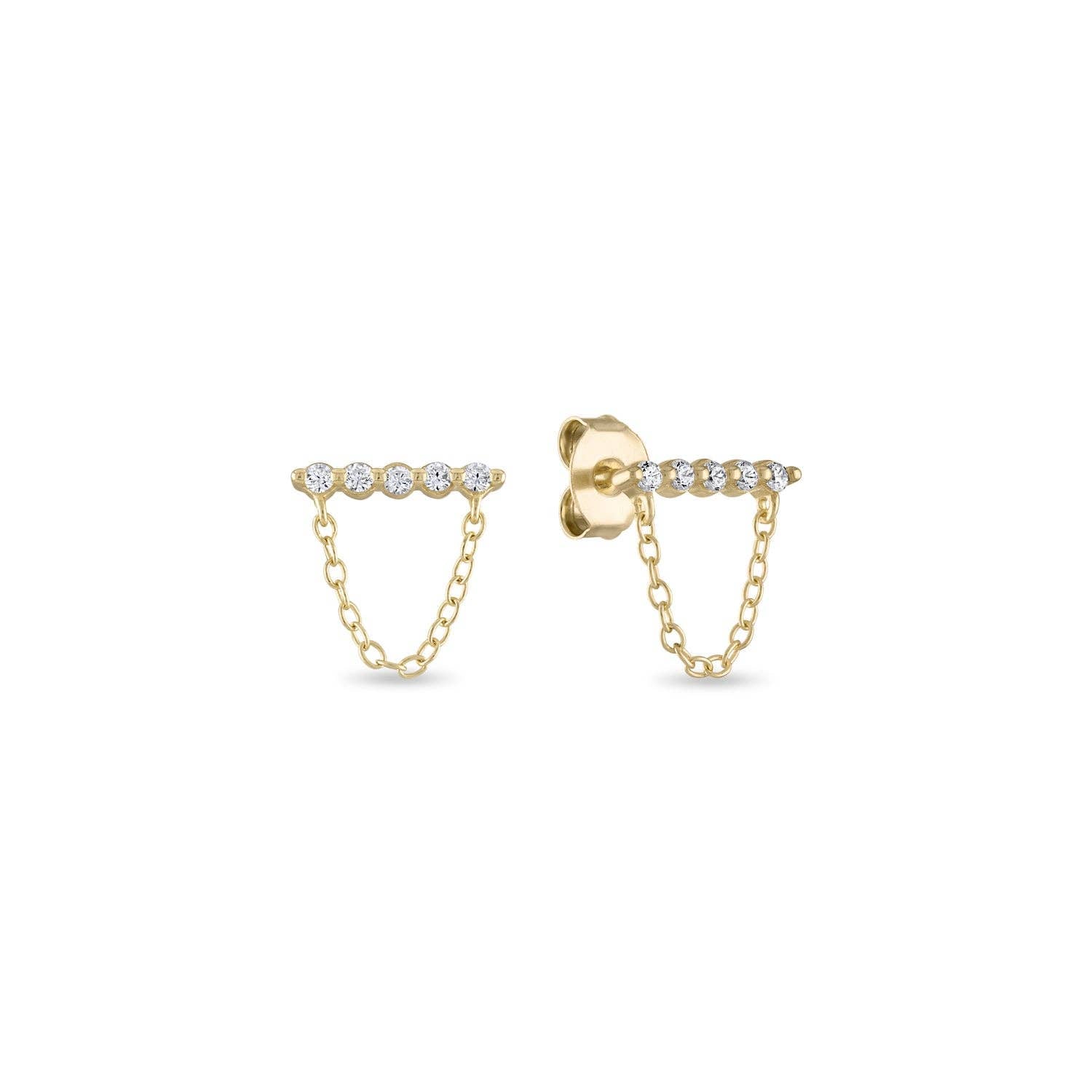 SKN Collections - Bar Stud Earrings with Dangle Chain