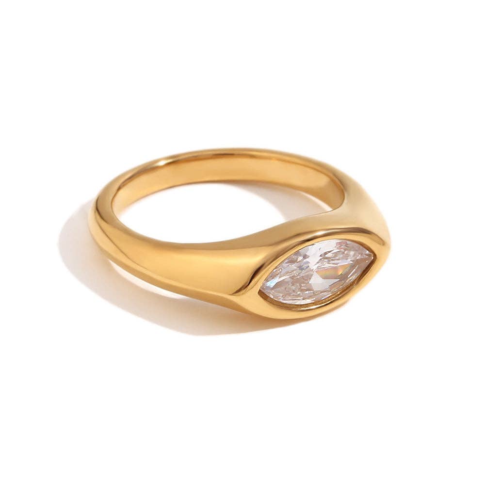 Mio Queena - FGS - Horse Eye Zircon 18K Gold Plated Stainless Steel Ring