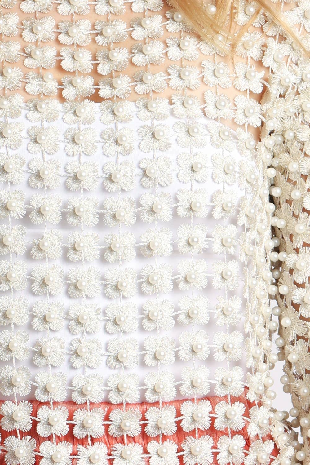 Beulah Style - Floral Guipure Pearl-Embellished Overlay Top