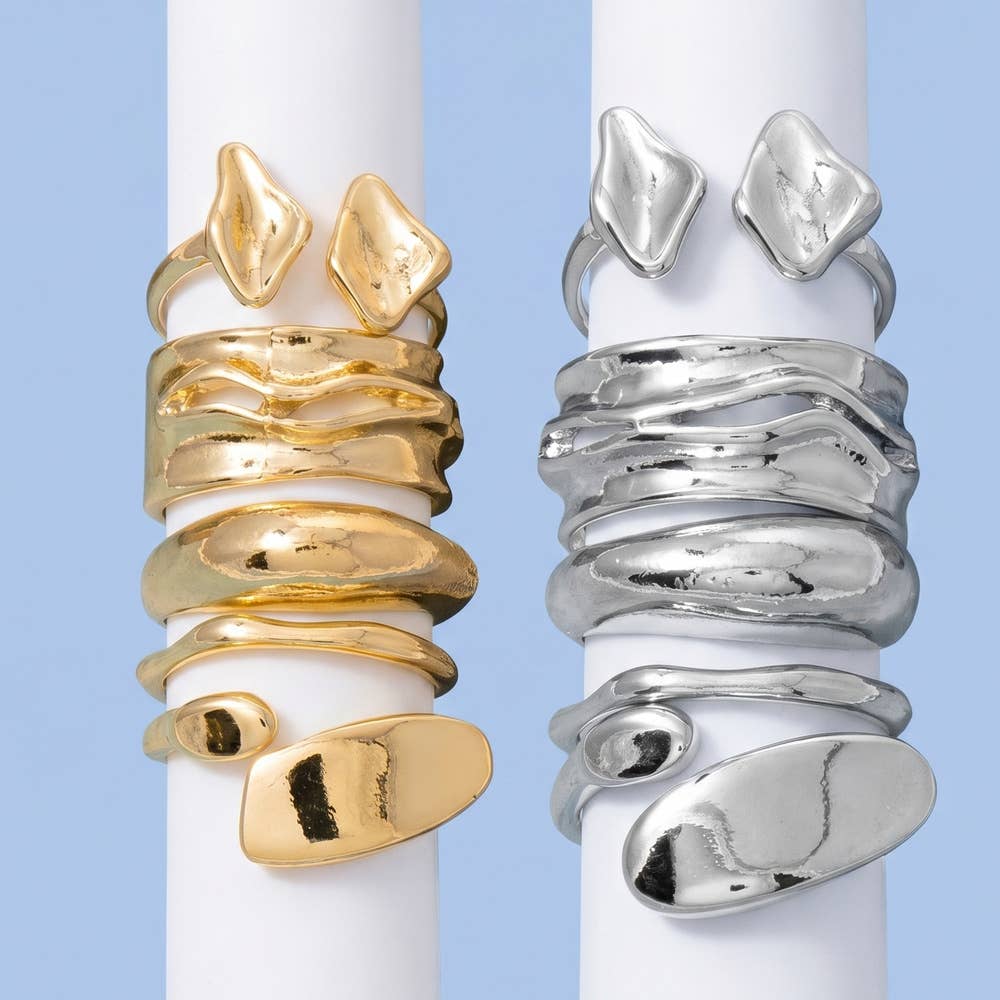 Fame Accessories - Molten Organic Nugget Stacking Ring Set