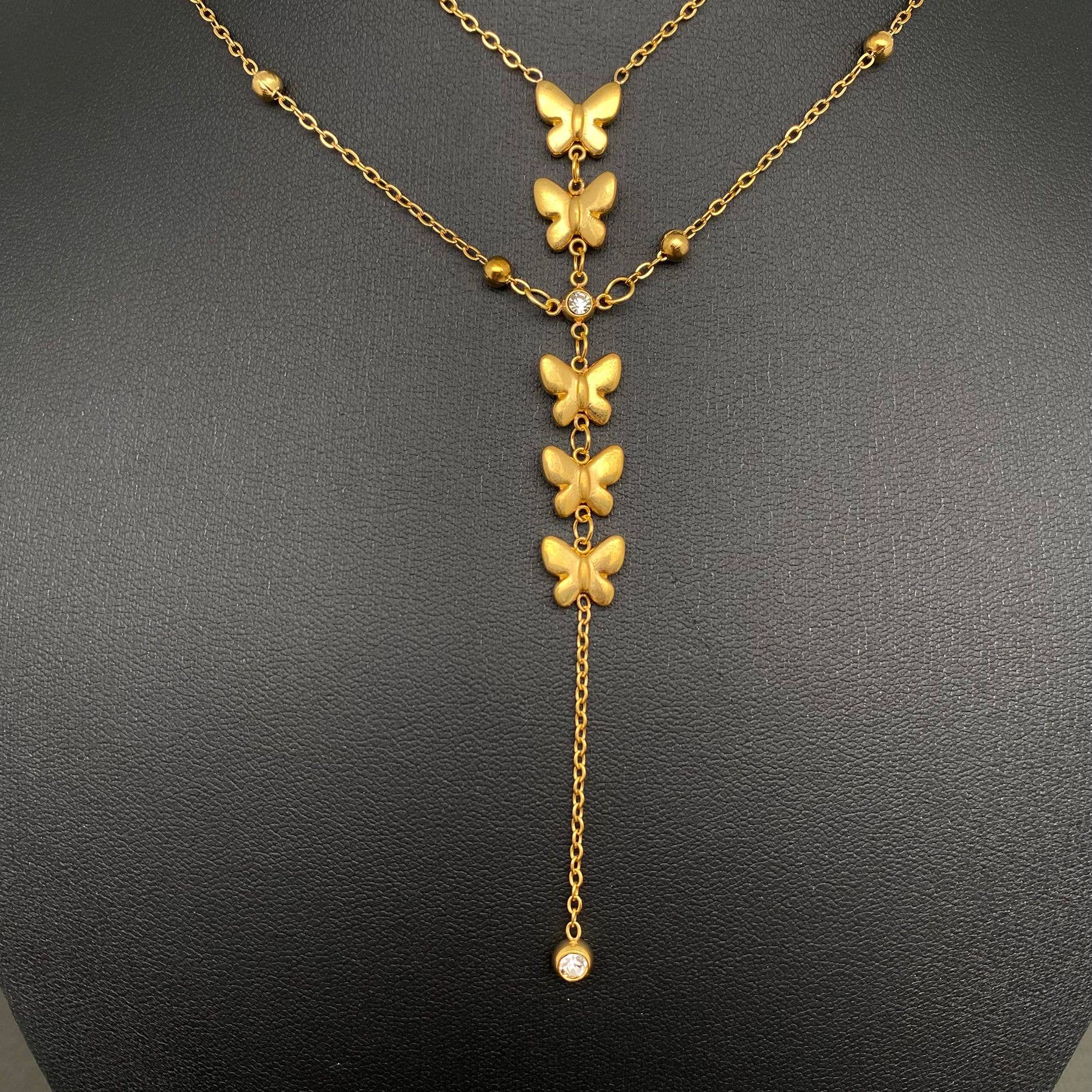 Mio Queena - Butterfly Double Chain 18K Gold Plated S.Steel Necklace - FGS