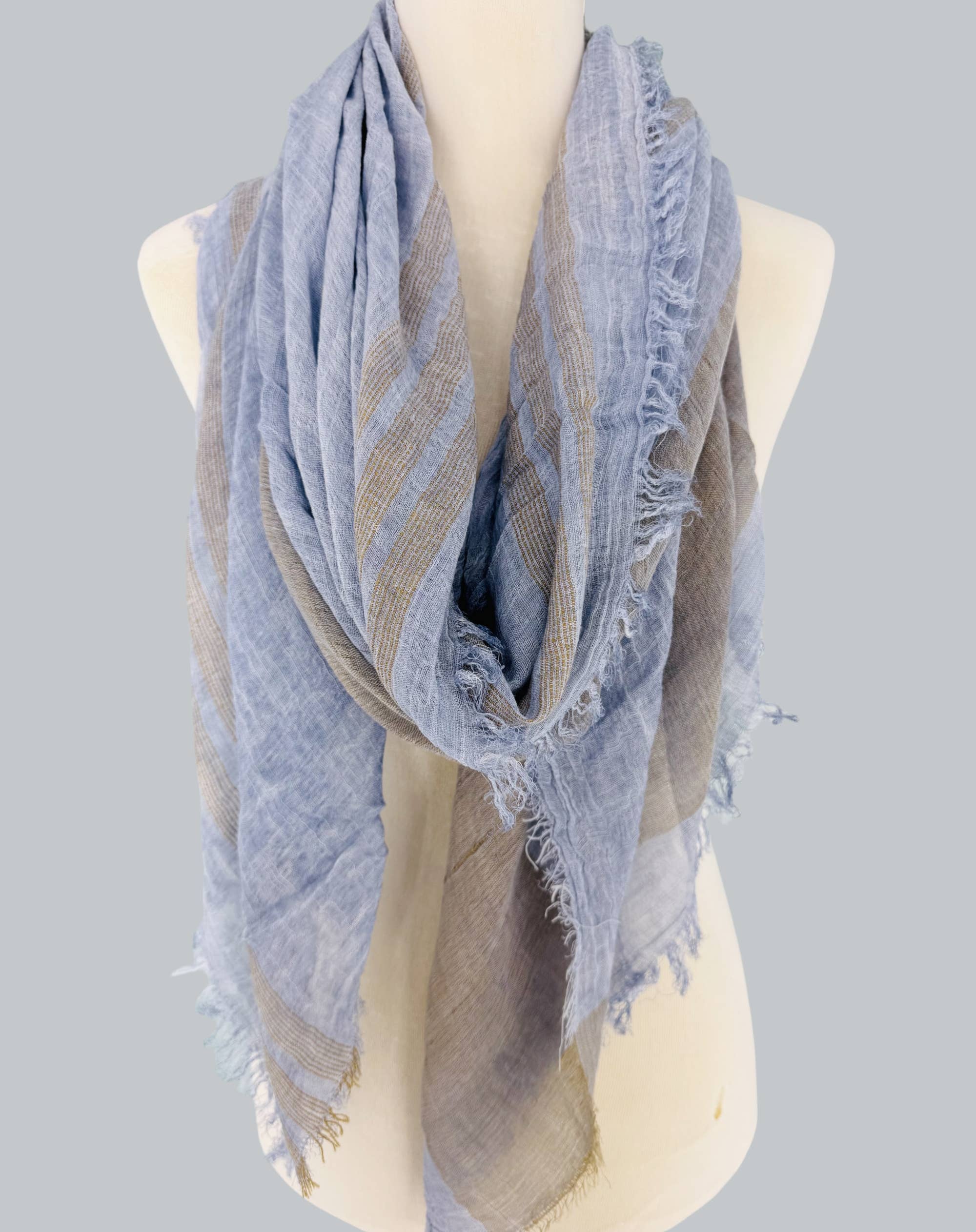 Classic Vintage Stonewash Stripe-Trimmed Scarf