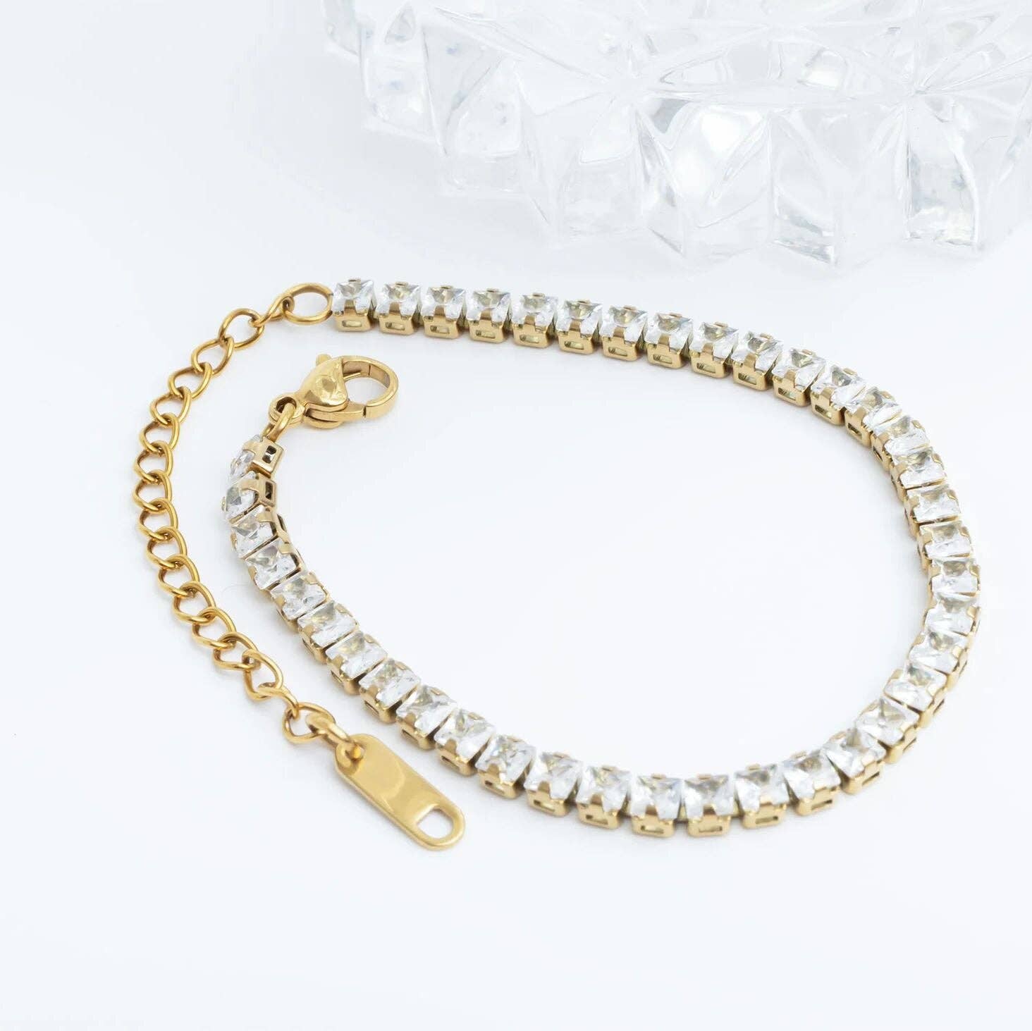 WJW - Emerald Cut Cubic Zirconia Stone Tennis Chain Bracelet