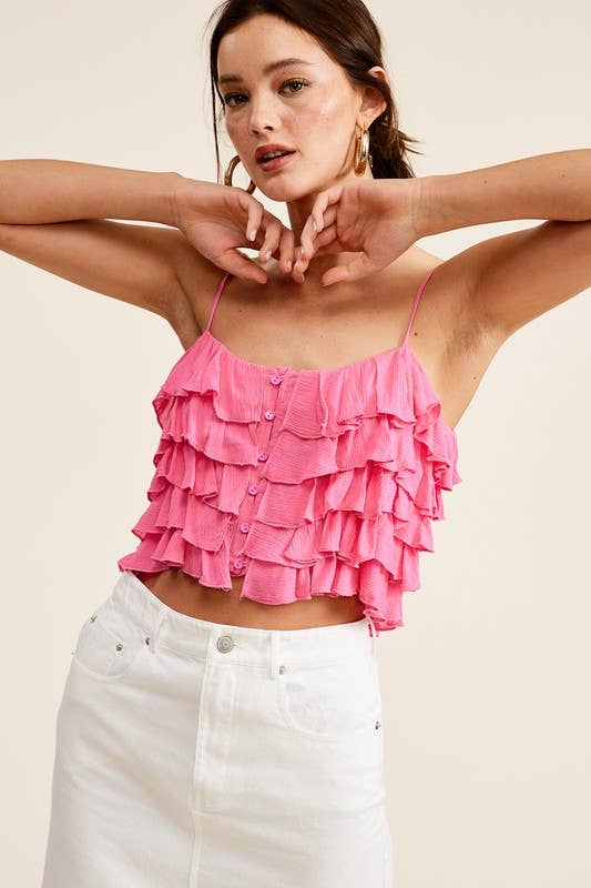 Mimosa - Tiered Ruffle Crop Tank Cami Top
