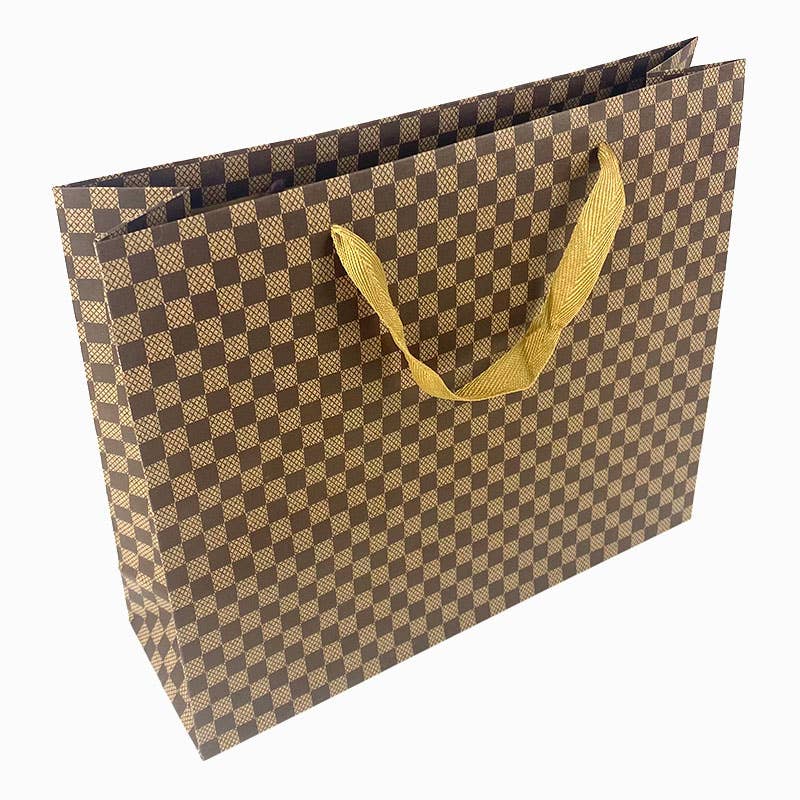 byhome - Checkered kraft paper gift bag w/free tissue, pack of 20