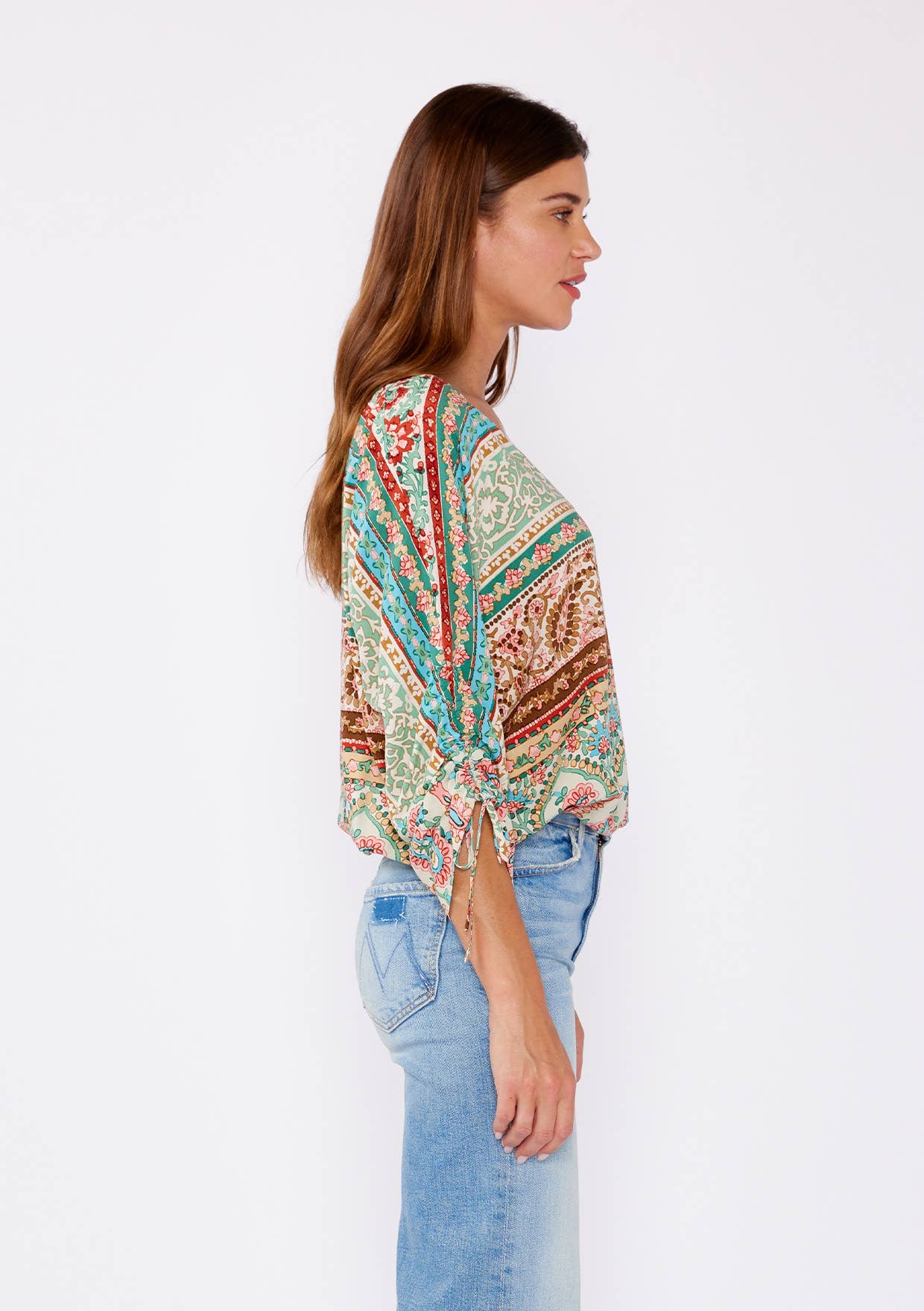 Lovestitch - Striped Paisley V-Neck Blouse