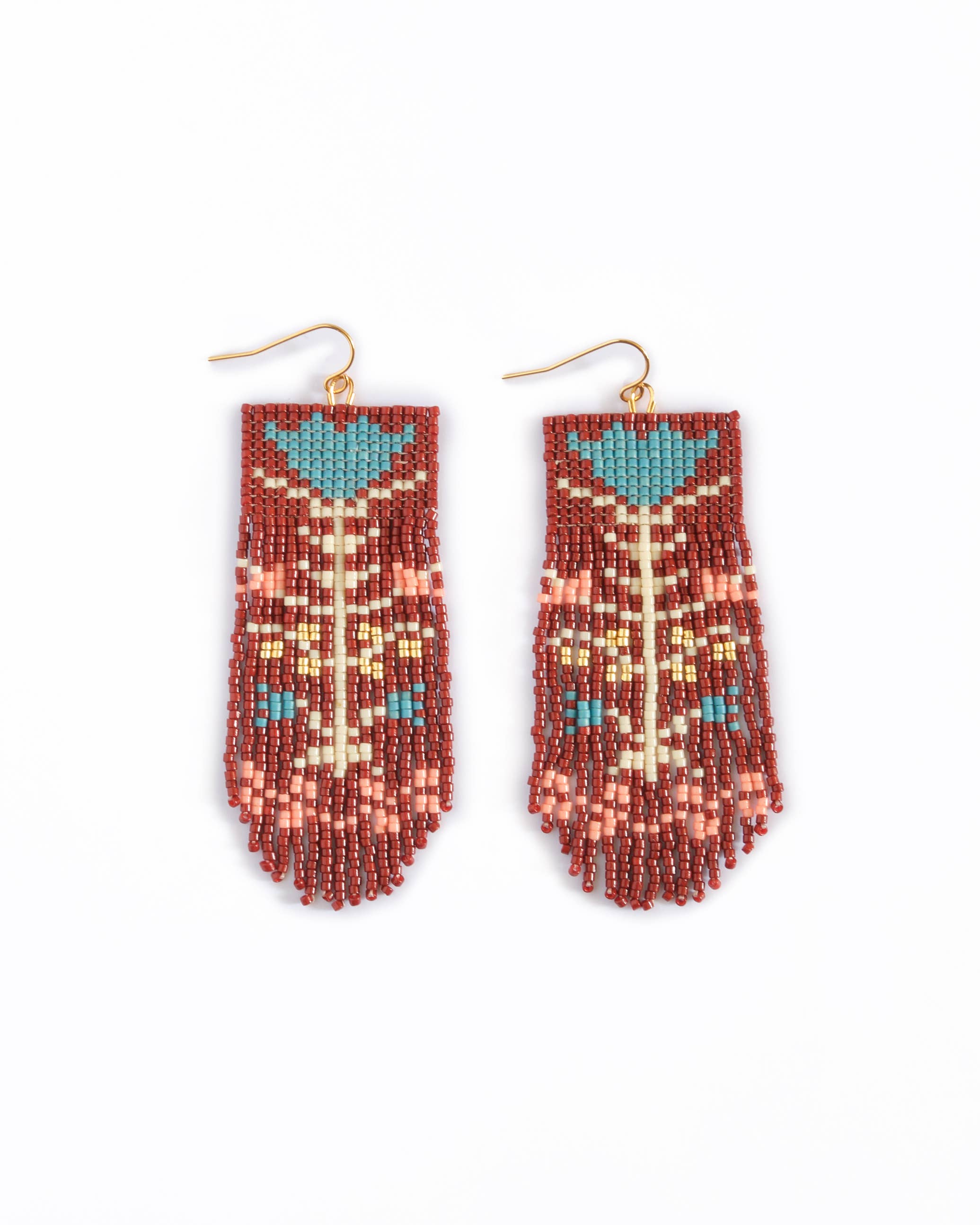 Mayana Designs Co - Beaded Handwoven Vintage Flower Fringe Earrings (Cream/Green
