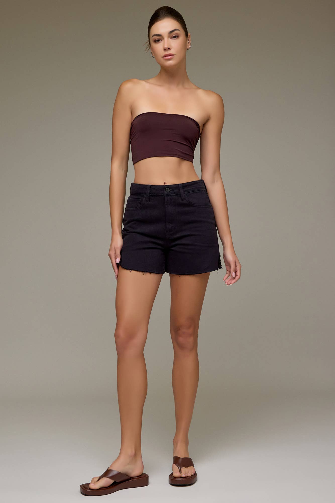 Hidden Jeans - Black Side Slit Mom Shorts