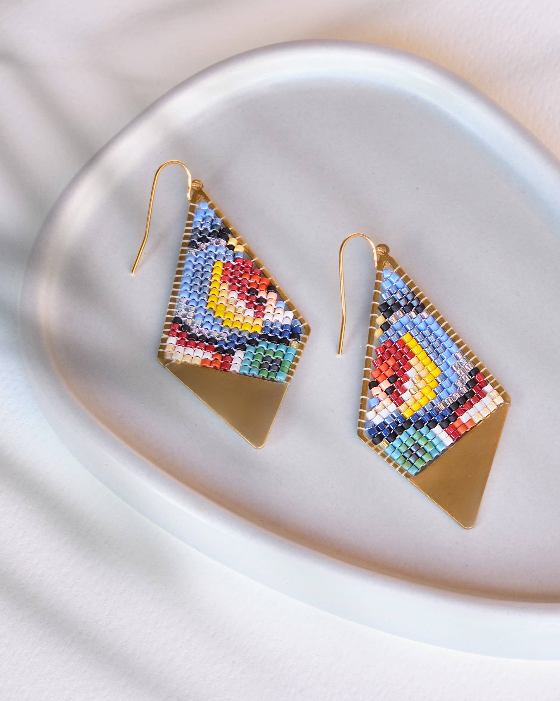 Mayana Designs Co - Beaded Handwoven Kaleidoscope Kite Earrings (Pink/Orange)