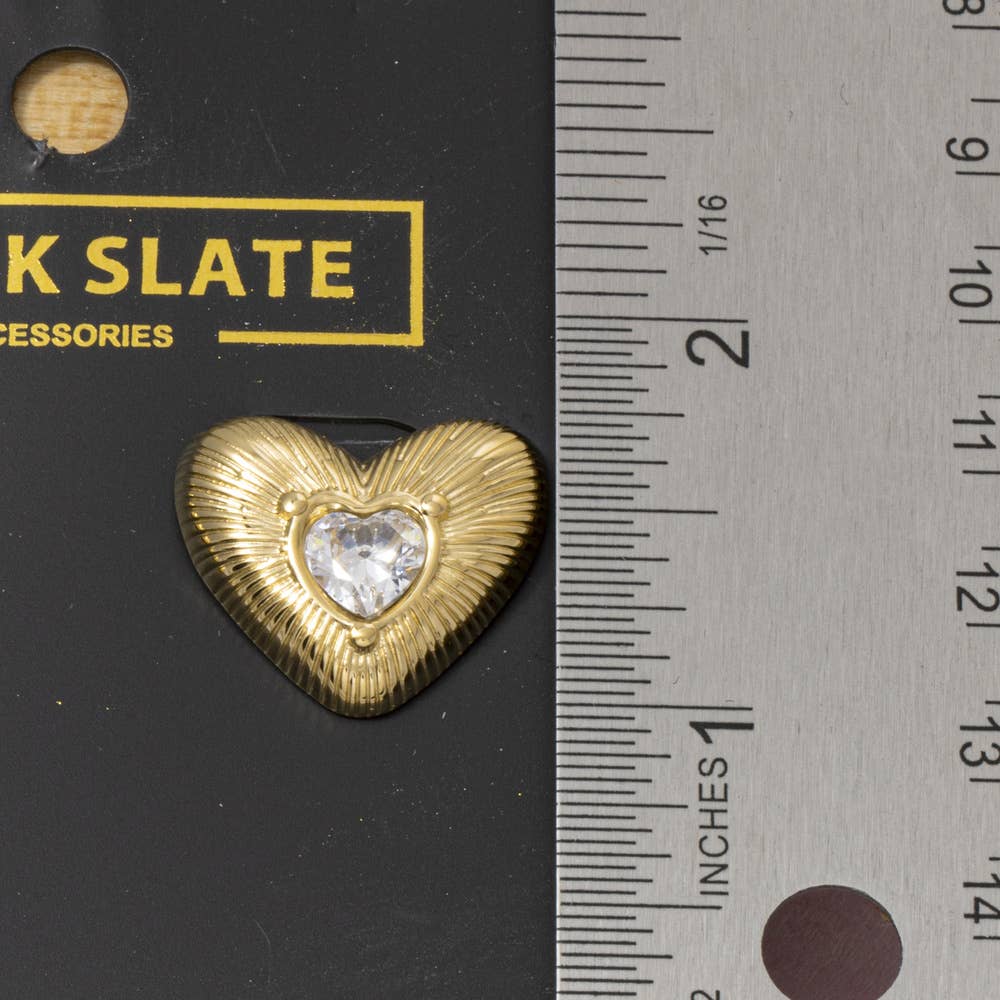 Fame Accessories - Gold Dipped Cz Heart Stud Earrings