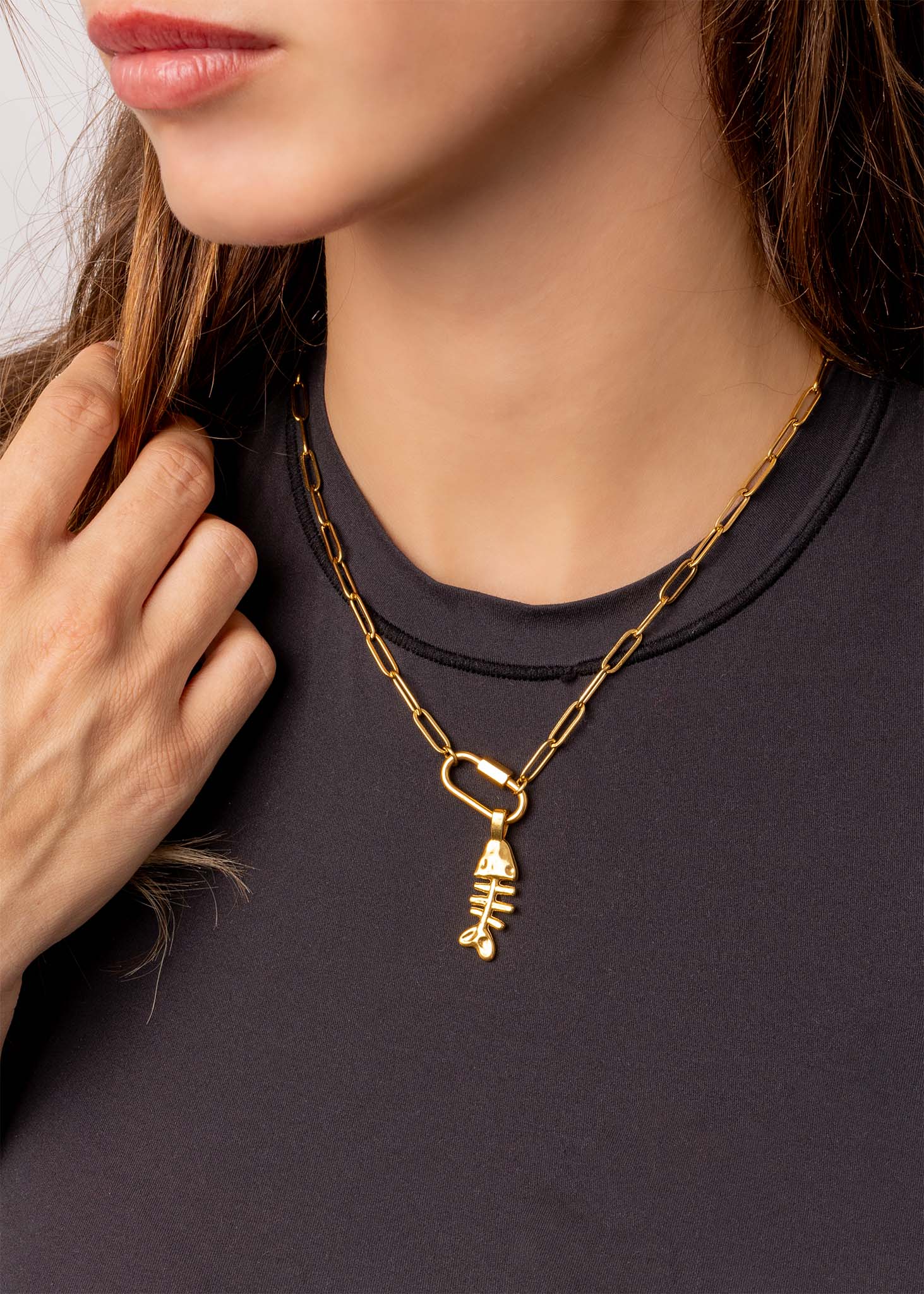 WJW - 18K Gold PVD Paperclip Carabiner Necklace