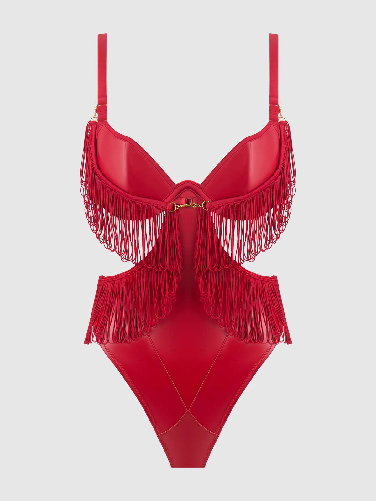 House of Desire - PHOENIX FAUX LEATHER & FRINGE CROTCHLESS TEDDY