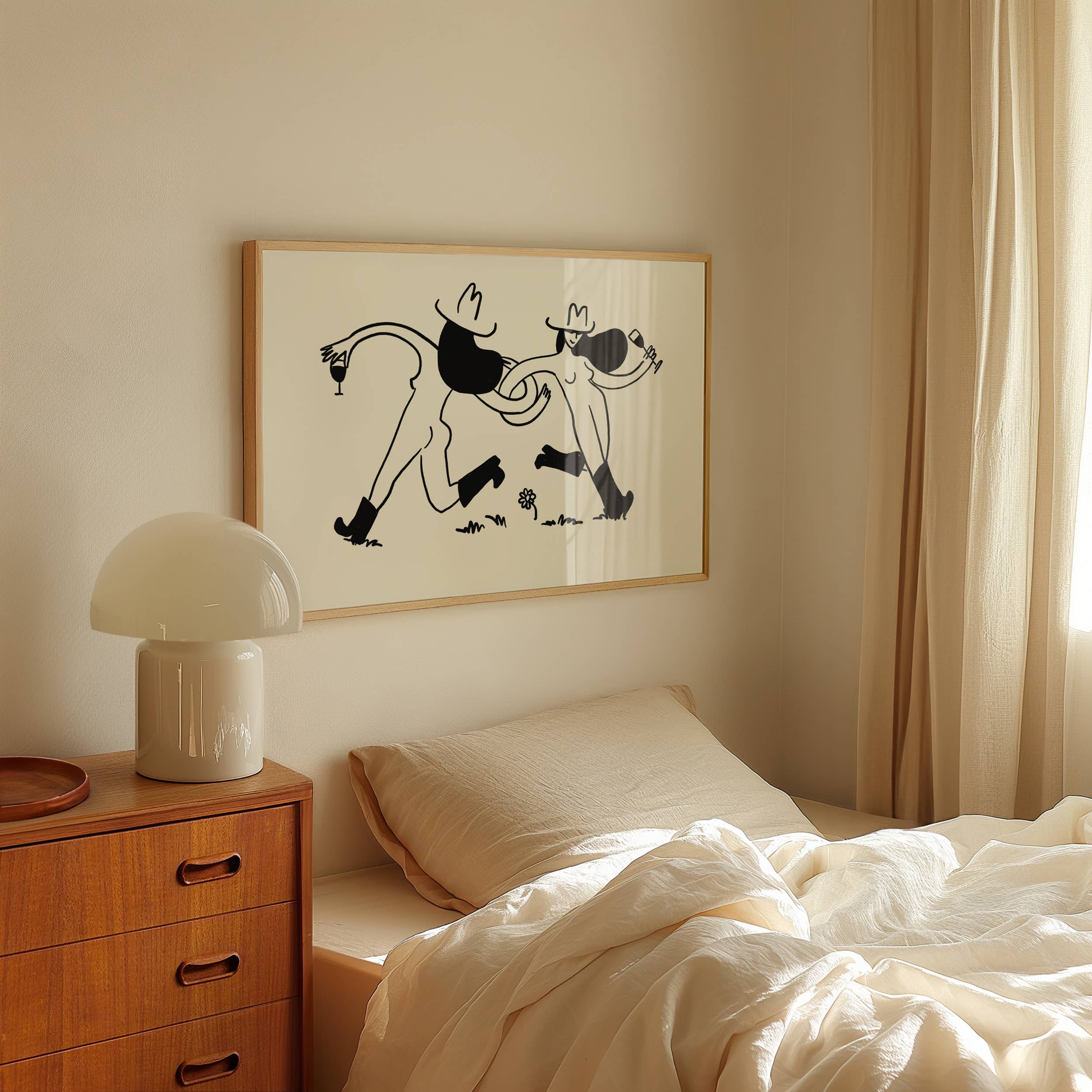 Tumbleweed Design Studio - Frolicking Cowgirls With Wine Minimal Western Art Print