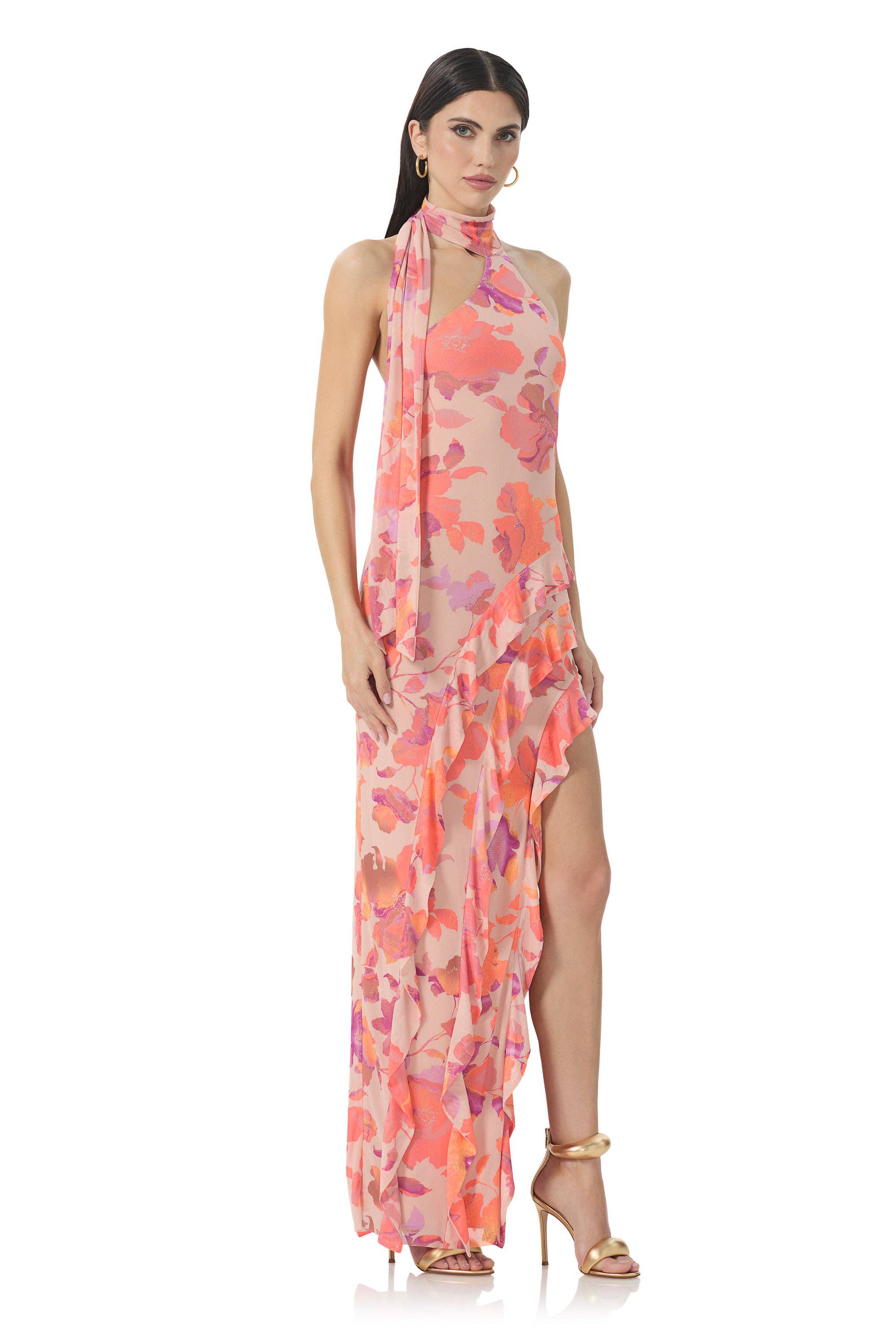 AFRM - Desiree Ruffle Maxi Dress - Nude Marble Floral