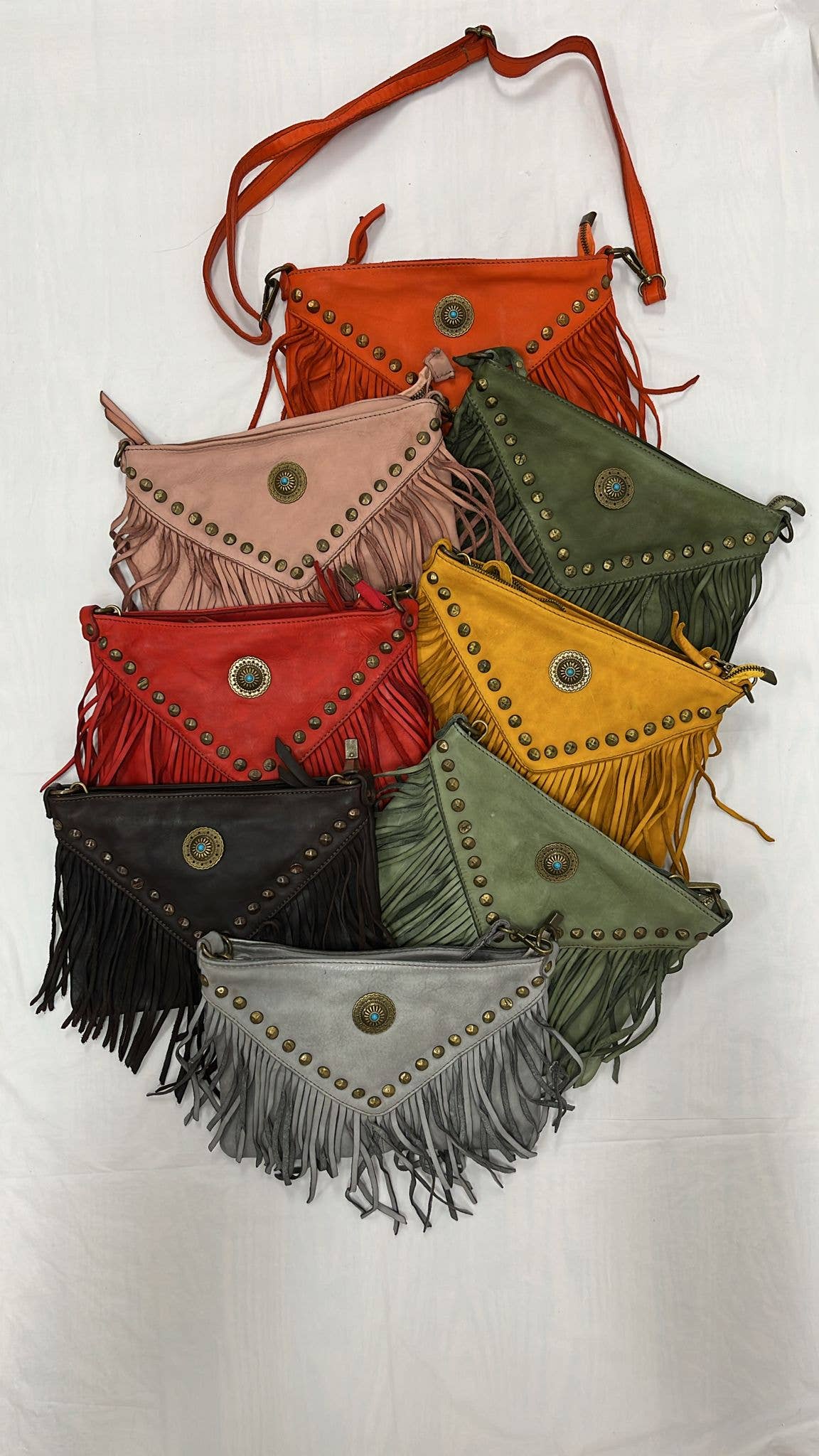 JIJOU CAPRI  Italian Vintage Leather Fringed Clutch