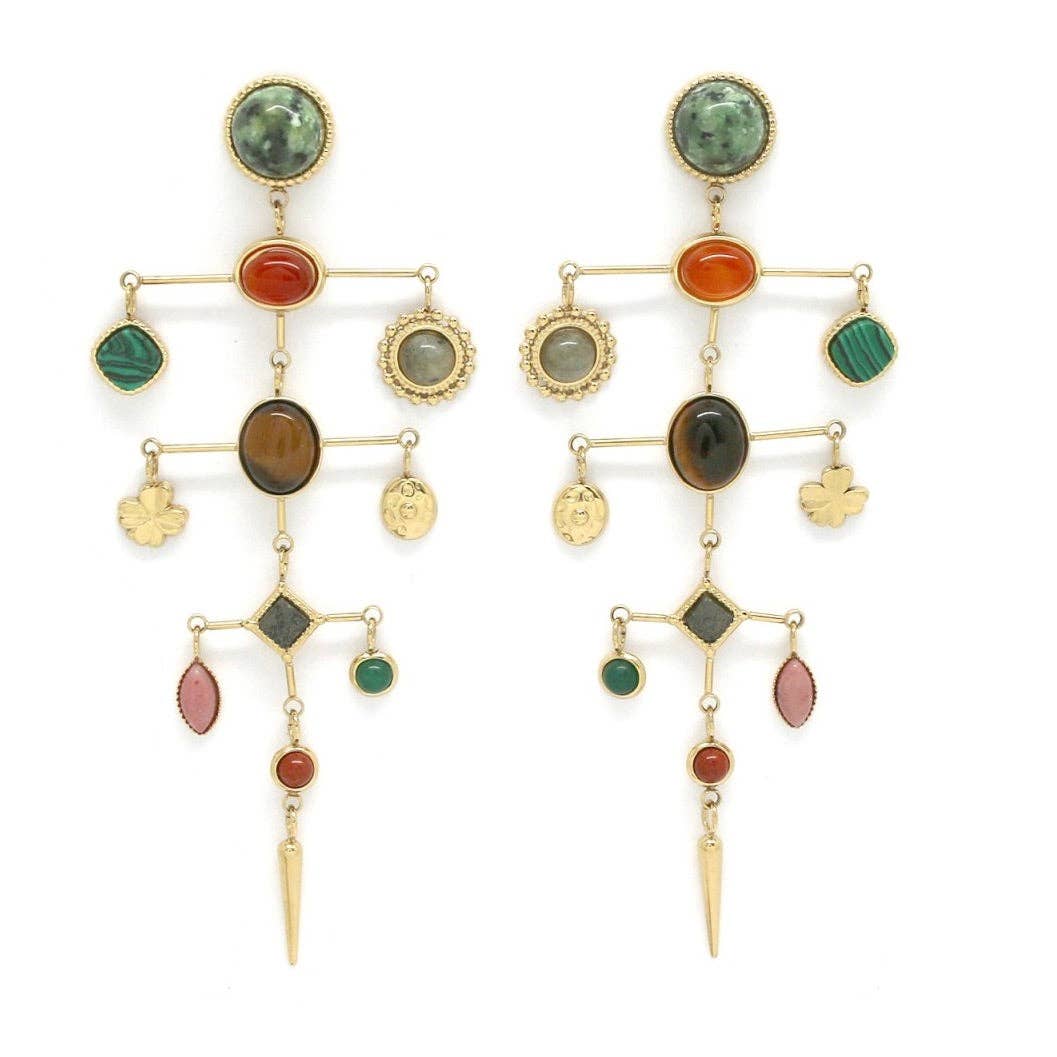 LIZOU - Museum Style Artsy Semi Precious Stone Mobile Earrings