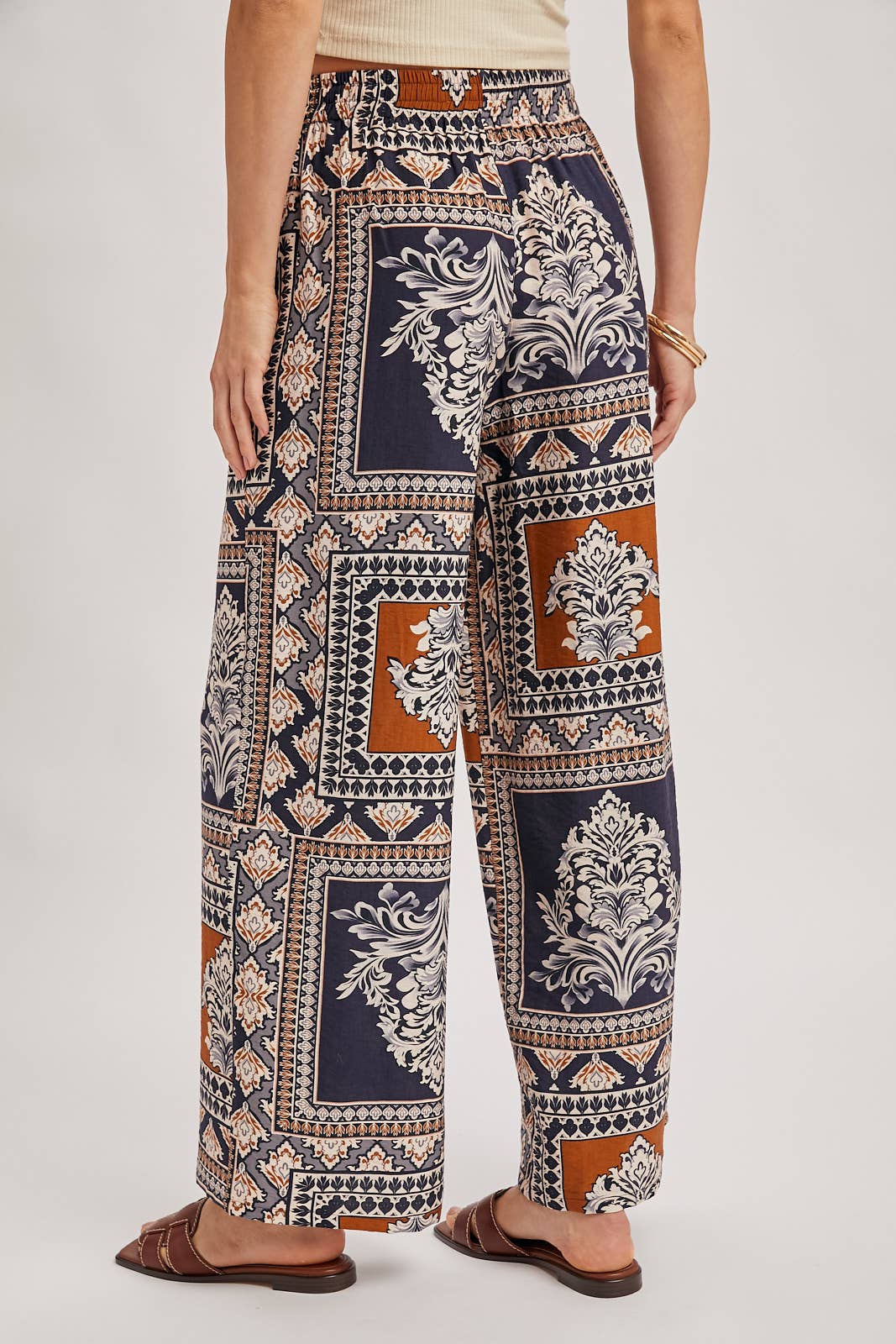 Bluivy - BOHO PRINT DRAWSTRING WIDE LEG PANTS