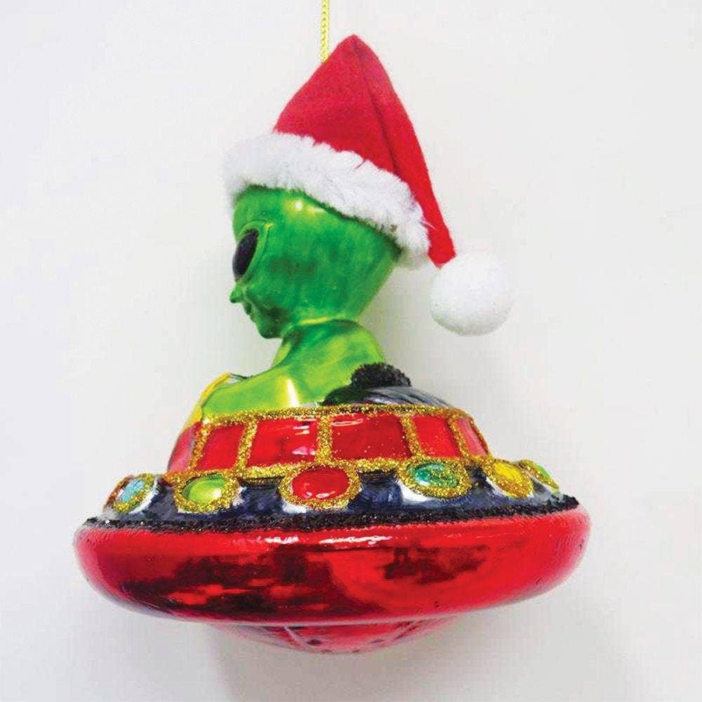 Alien and UFO Glass Christmas Ornament